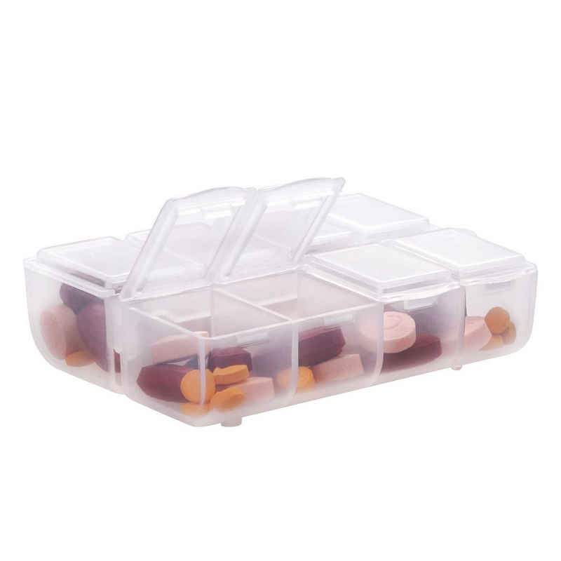 kwmobile Aufbewahrungsdose Kunststoff Medikamentenbox mit 8 Fächern (1 St), Tablettenbox 7,5 x 6,3 x 2,5 cm - Tablettendose Box - Pillendose Dose