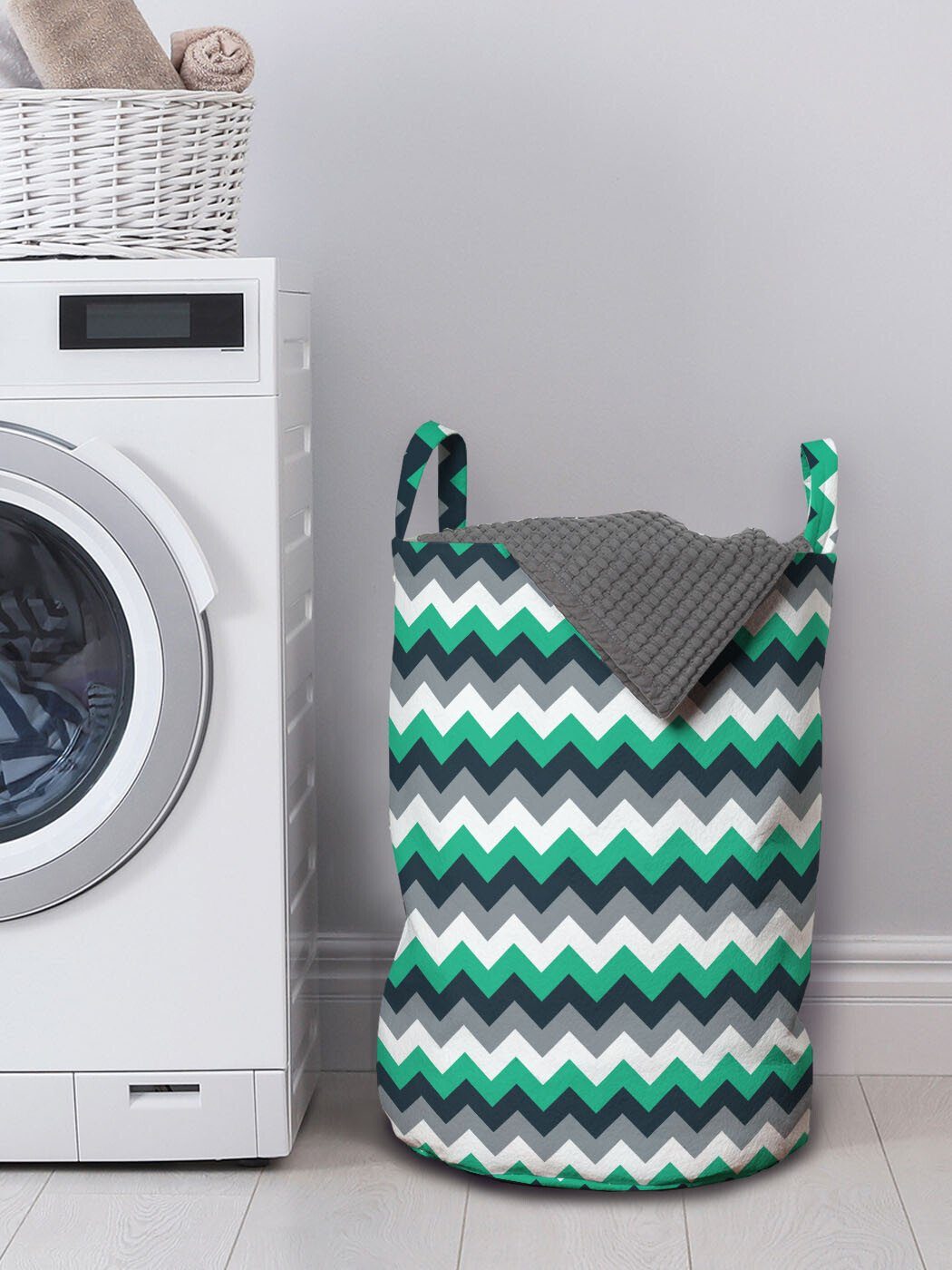 Abakuhaus Wäschesäckchen Wäschekorb mit Waschsalons, Winkel Symmetrische Streifen für Kordelzugverschluss Pfeile Griffen