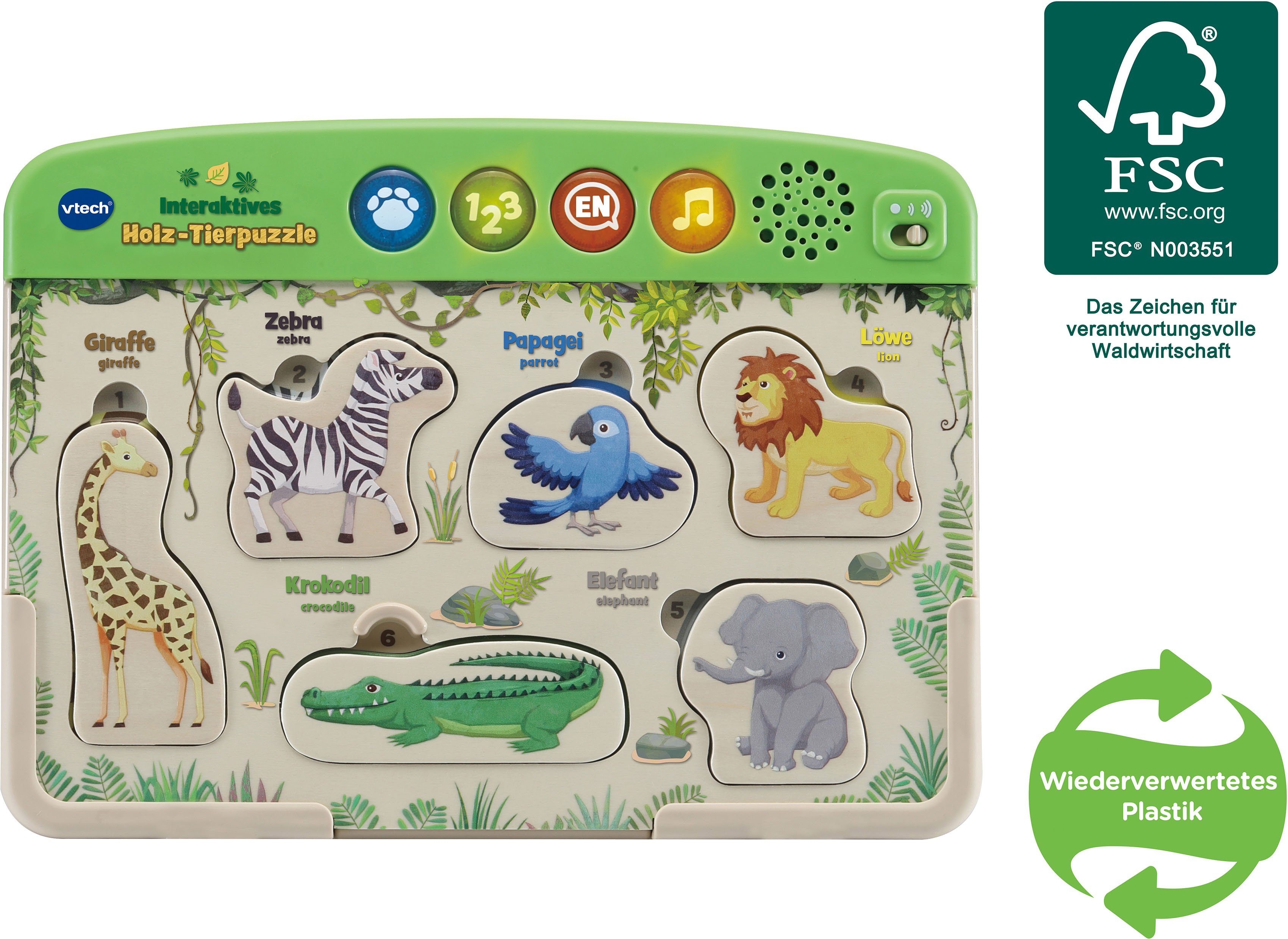 Vtech® Steckpuzzle VTechBaby, Interaktives Holz-Tierpuzzle, 6 günstig online kaufen