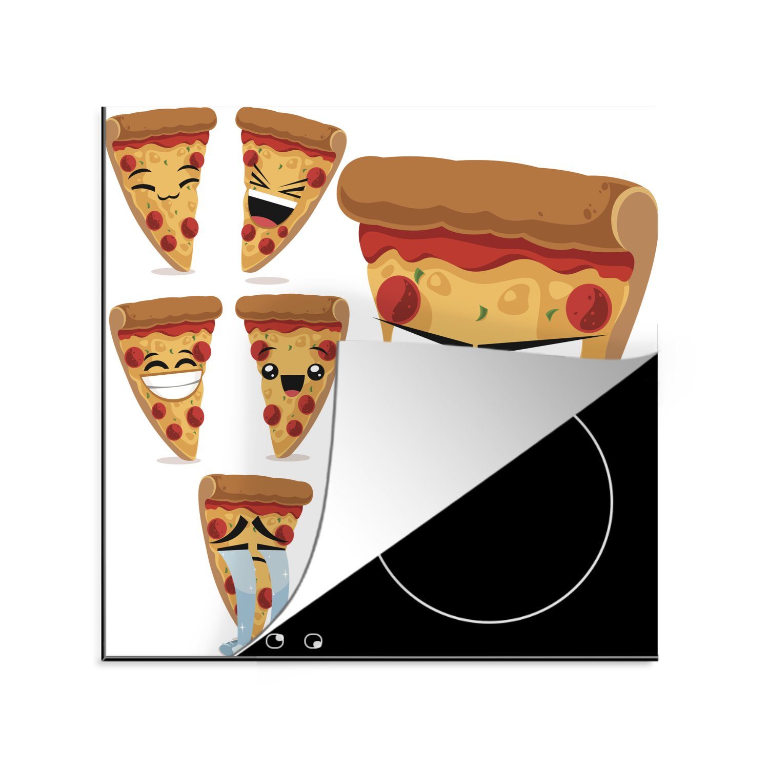 MuchoWow Herdblende-/Abdeckplatte Illustration Kinderpizza, Vinyl, (1 tlg), 78x78 cm, Ceranfeldabdeckung, Arbeitsplatte für küche