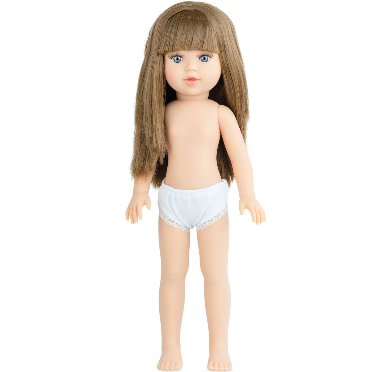 Marina & Pau Anziehpuppe Ronja 40 cm mit langen braunen Haaren und Vinylkörper für Kinder