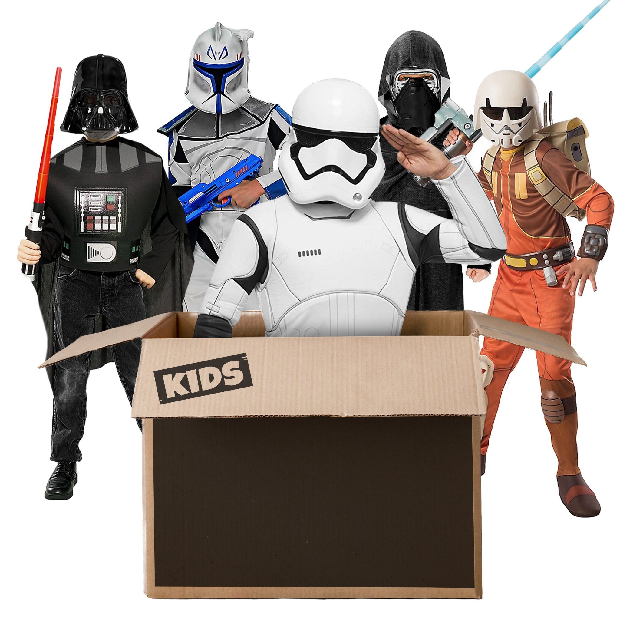 Rubie´s Kostüm Star Wars Kostümbox für Kinder mit 3 Kostümen, Galaktische Star Wars Verkleidungskiste für Kinder mit drei Kostümen