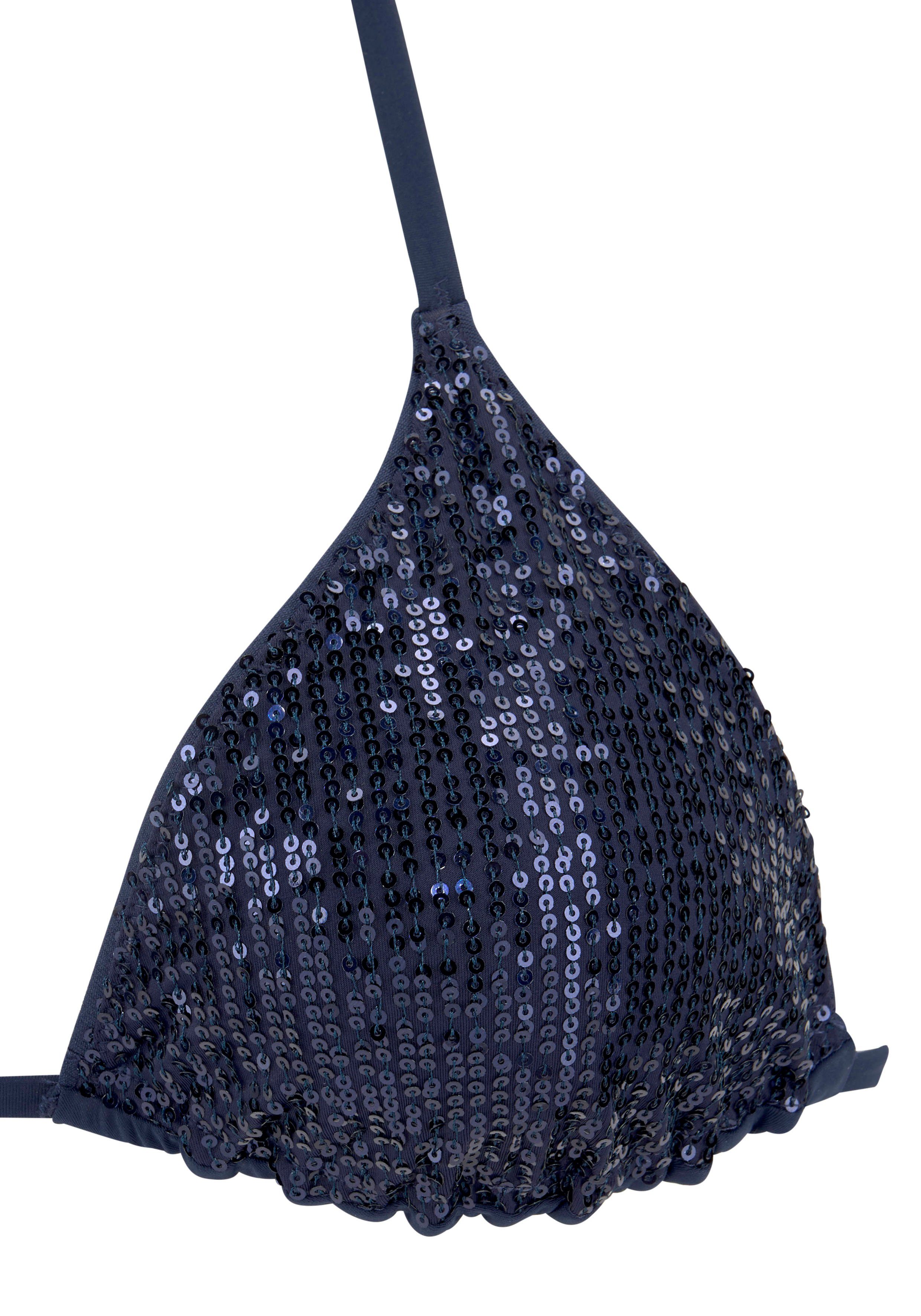 Bruno Banani Triangel-Bikini mit Pailletten dunkelblau