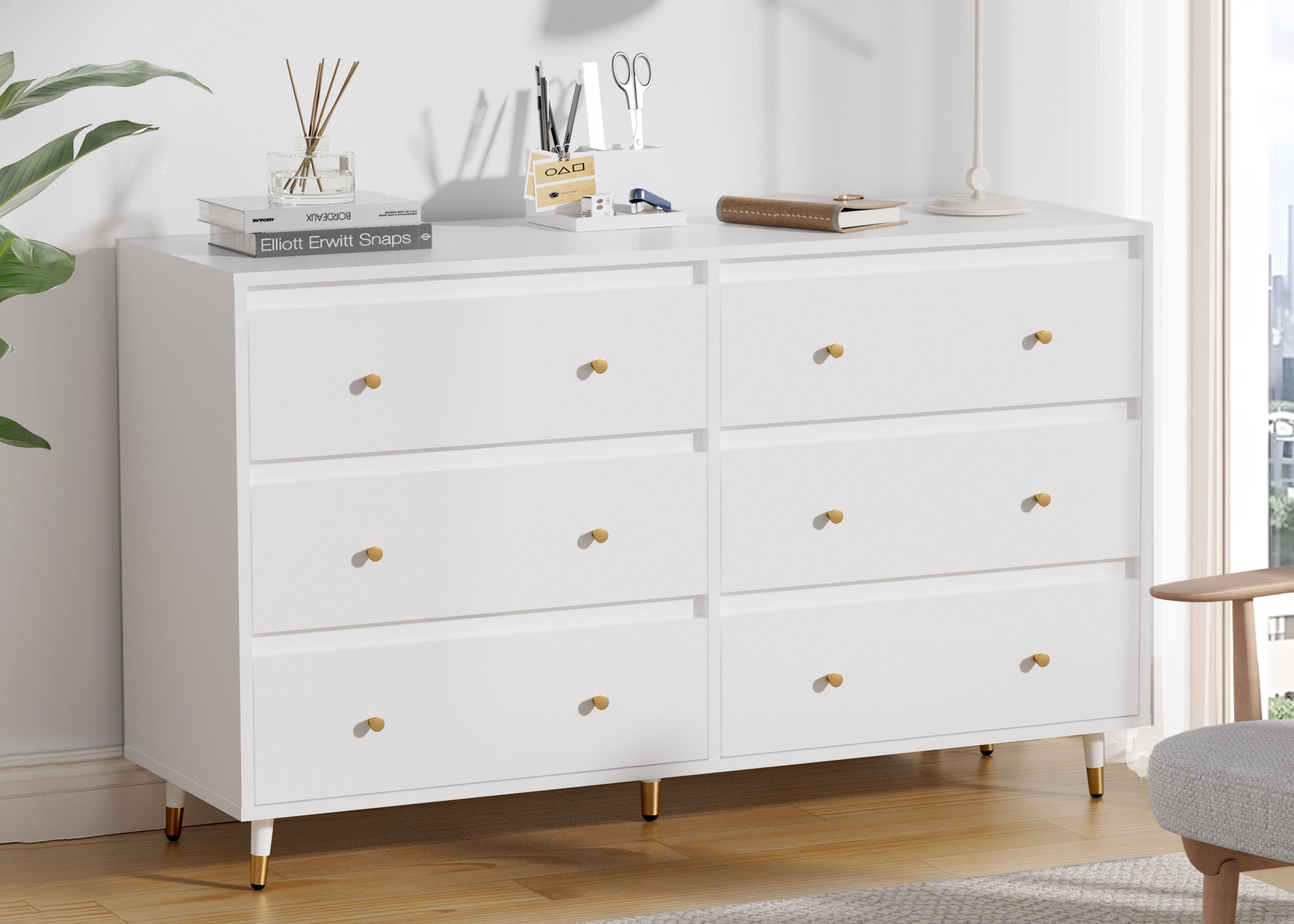 Lexzurn Kommode Kommode mit 3 Schubladen/5 Schubladen/6 Schubladen/8 Schubladen (Modernes Massivholz Sideboard für das Schlafzimmer,Wohnzimmer,Flur und Büro, Schrank,Viele Farbvarianten und Stauraum), Kommode weiß