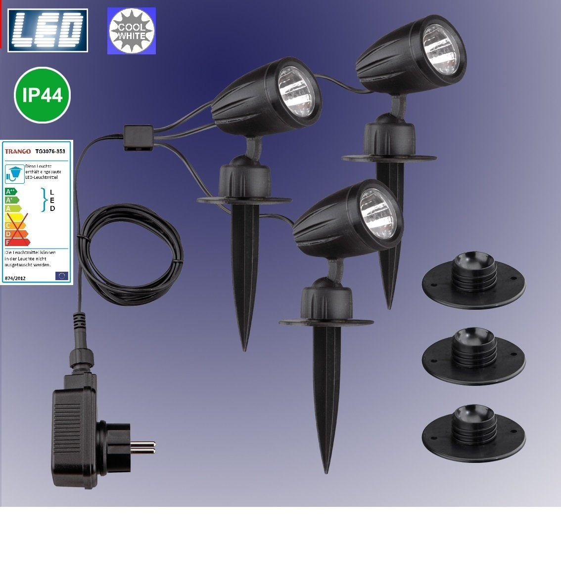 TRANGO LED Gartenstrahler, 3-flammig 3076-356 IP44 günstig online kaufen
