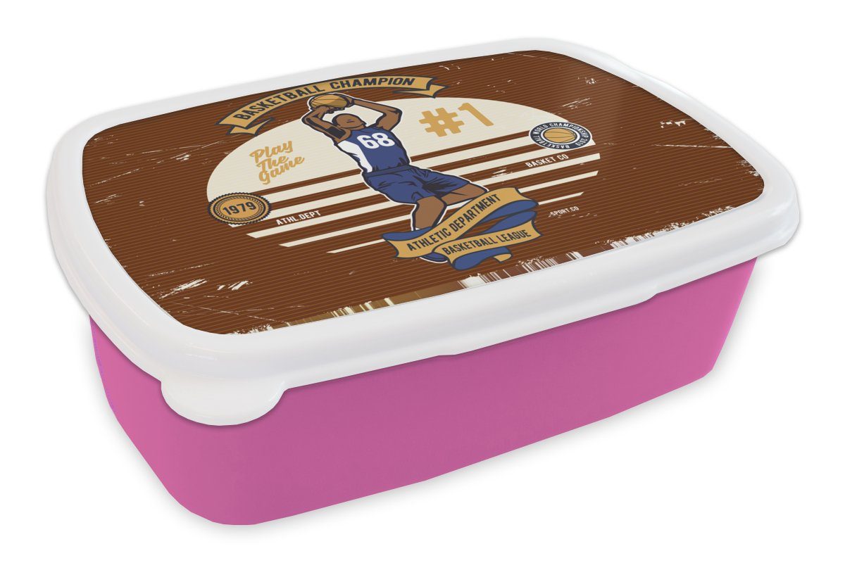 Kunststoff Kunststoff, - für Snackbox, Brotbox rosa - Brotdose Basketball Retro Kinder, Erwachsene, Mancave MuchoWow Rot, Lunchbox - (2-tlg), Mädchen,