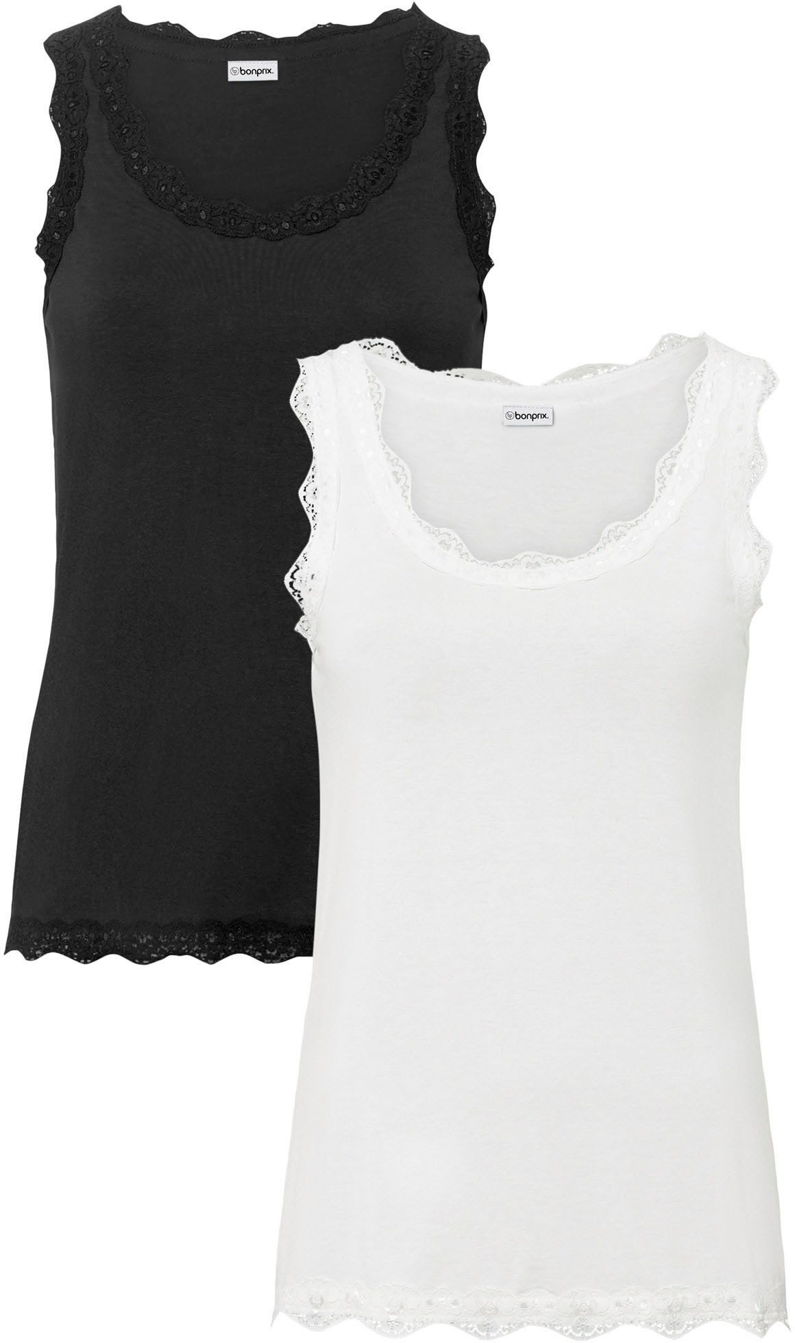 bonprix Shirttop (Packung, 2-tlg) schmale Passform, mit dekorativer Spitze, aus Viskose-Mix