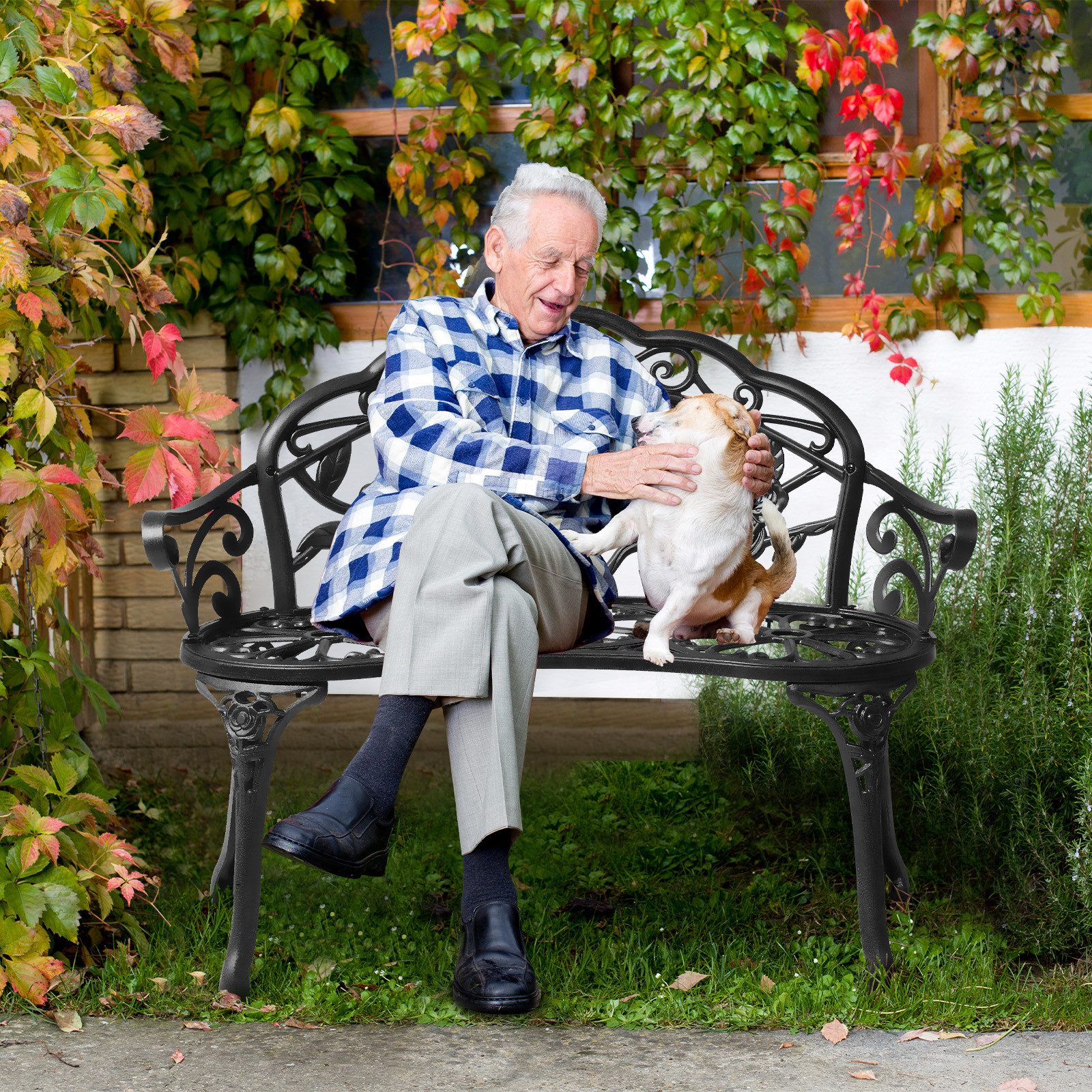 VINGLI Bank Gartenbank Metall Aluminium Rose, wetterfeste Sitzbank für 2 Sitzer – Bild 5 von 5