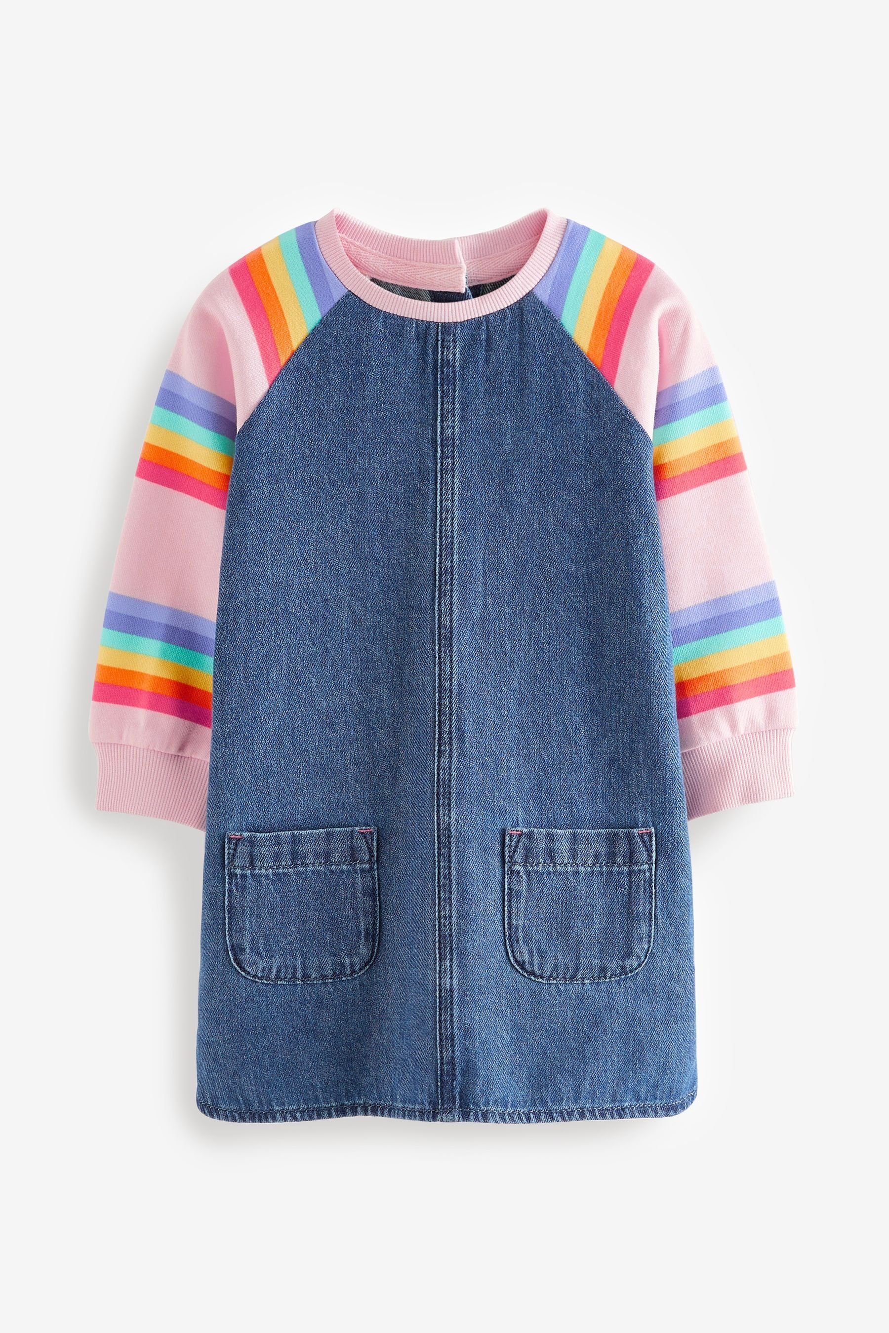 (1-tlg) Denim-Kleid Pink Jeanskleid Stripe Rainbow mit Next Raglanärmeln