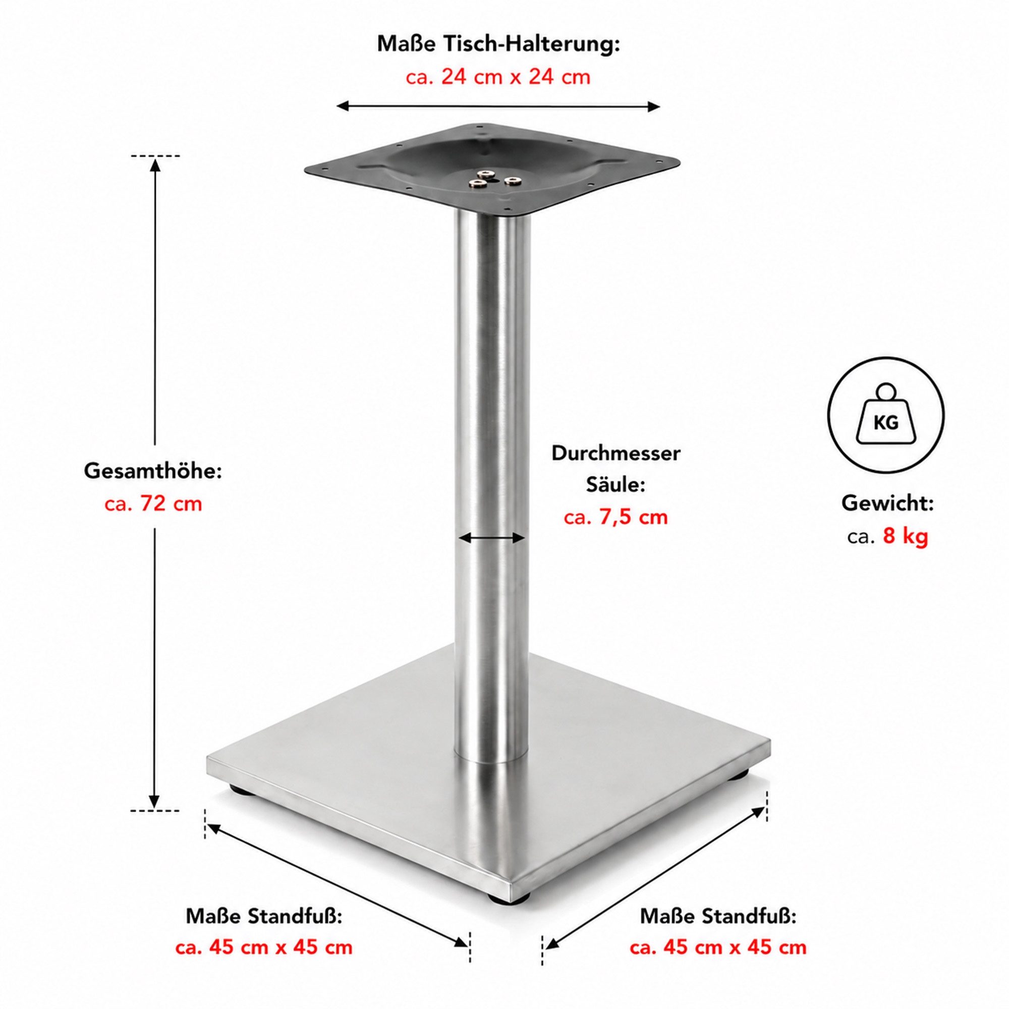 Mucola Möbelfuß Tischuntergestell 72CM Unterstellfuß Schreibtischbein Tischgestell, (Stück, 3-St), Kombinierbar mit einer Tischplatte Ihrer Wahl (Marmor, Granit, etc)
