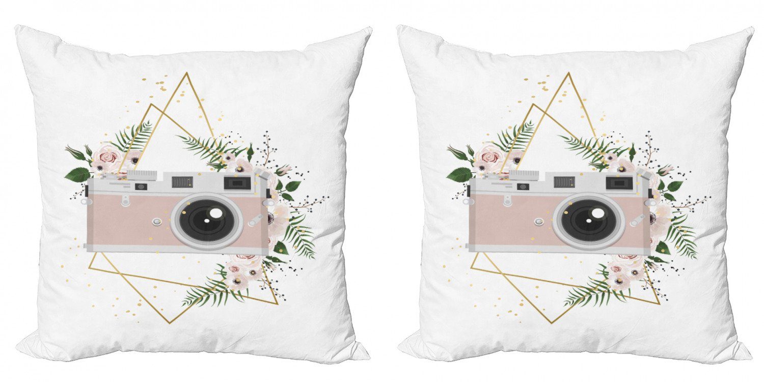 Kissenbezüge Modern Accent Doppelseitiger Digitaldruck, Abakuhaus (2 Stück), Kamera Maschine mit Blumen-Blatt