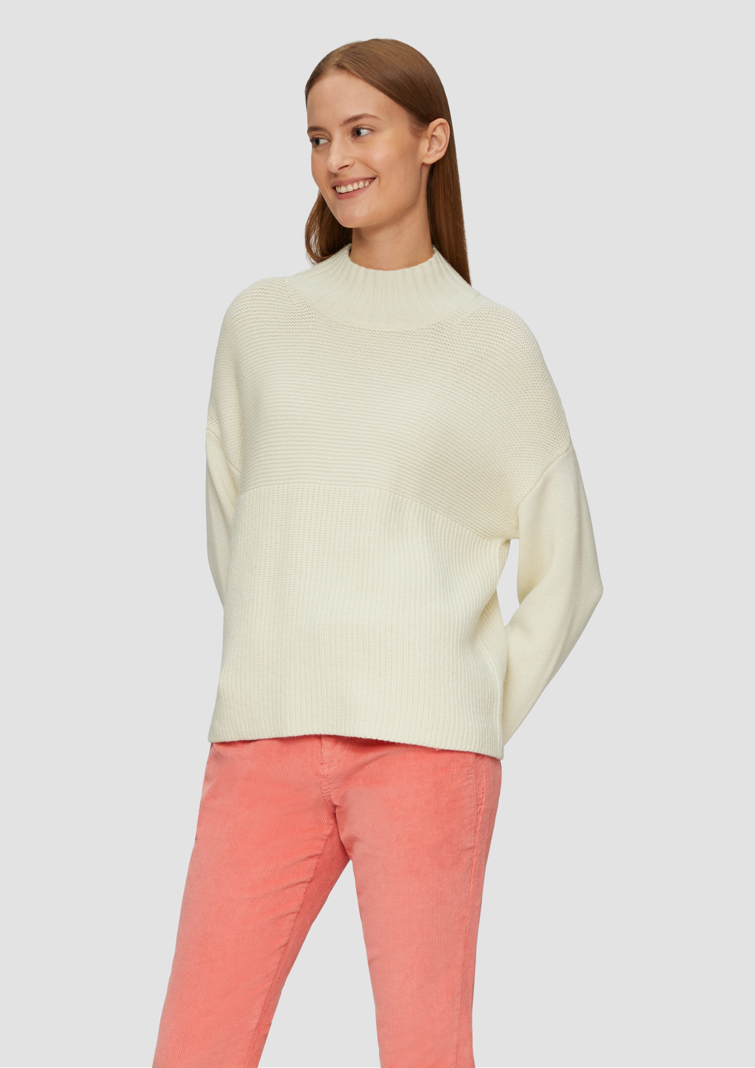 Strickpullover Pullover mit Strukturmix und Stehkragen