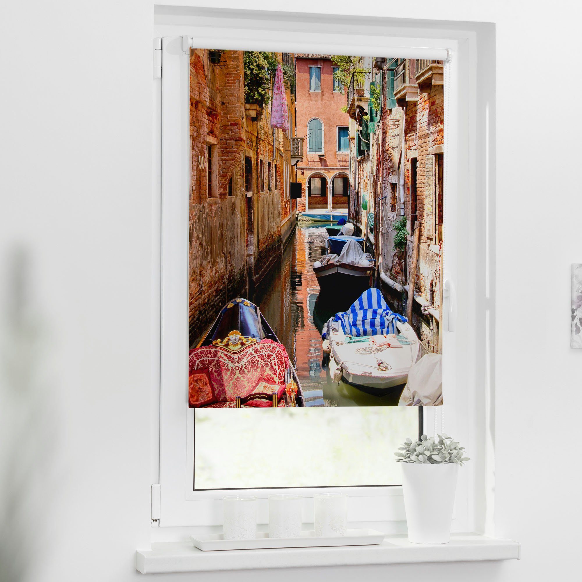 Klemmfix ORIGINAL, Seitenzugrollo LICHTBLICK ohne Motiv Lichtschutz, Klemmfix, freihängend, Bohren, Gondola, bedruckt Venedig