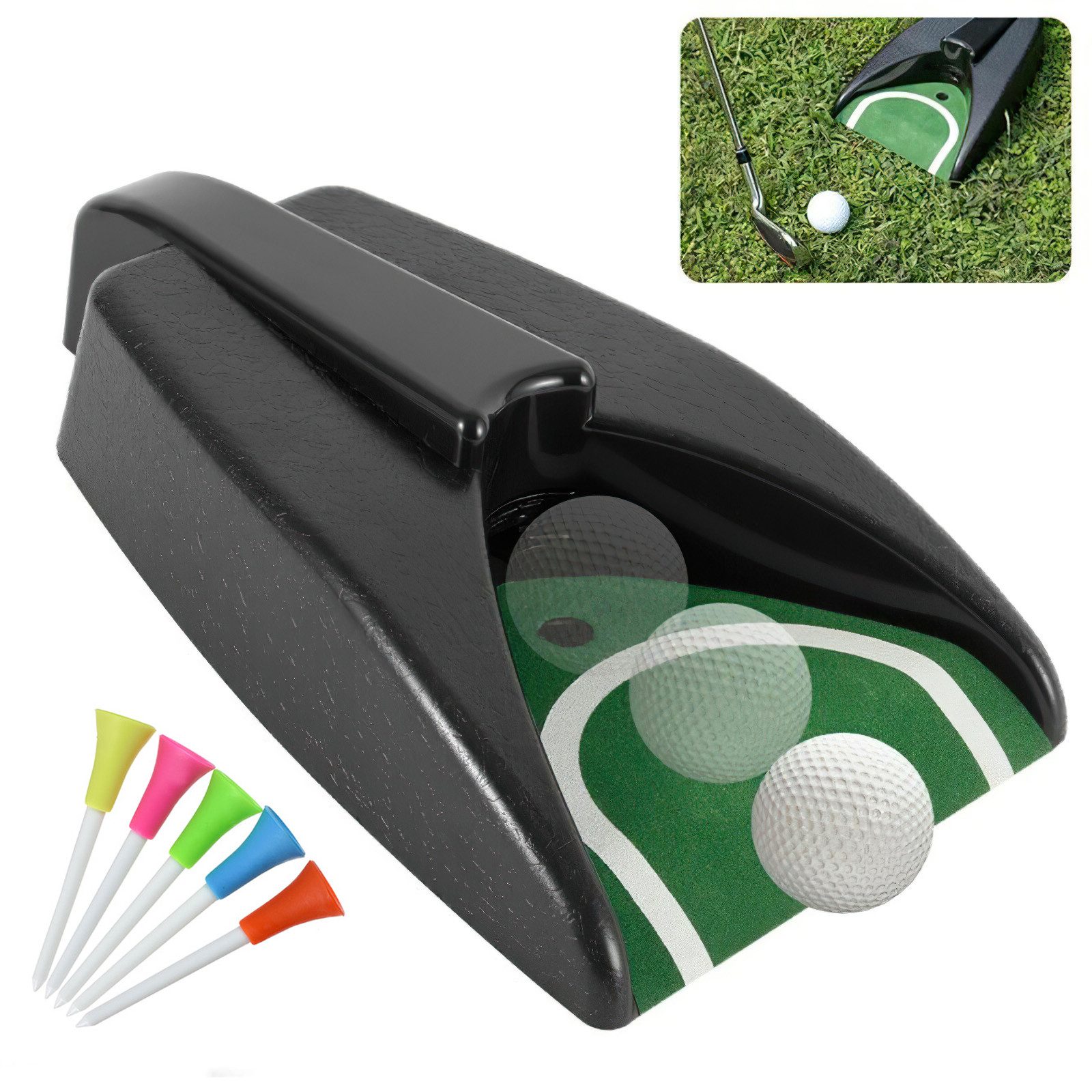 BlingBin Puttingmatte Automatisches Golfball-Rückgabegerät, Golfputter-Ball-Rückgabegerät (1er Set, 1-St., 27 x 16,5 x 6 cm), Es eignet sich zum Üben zu Hause, im Büro oder auf dem Golfplatz.