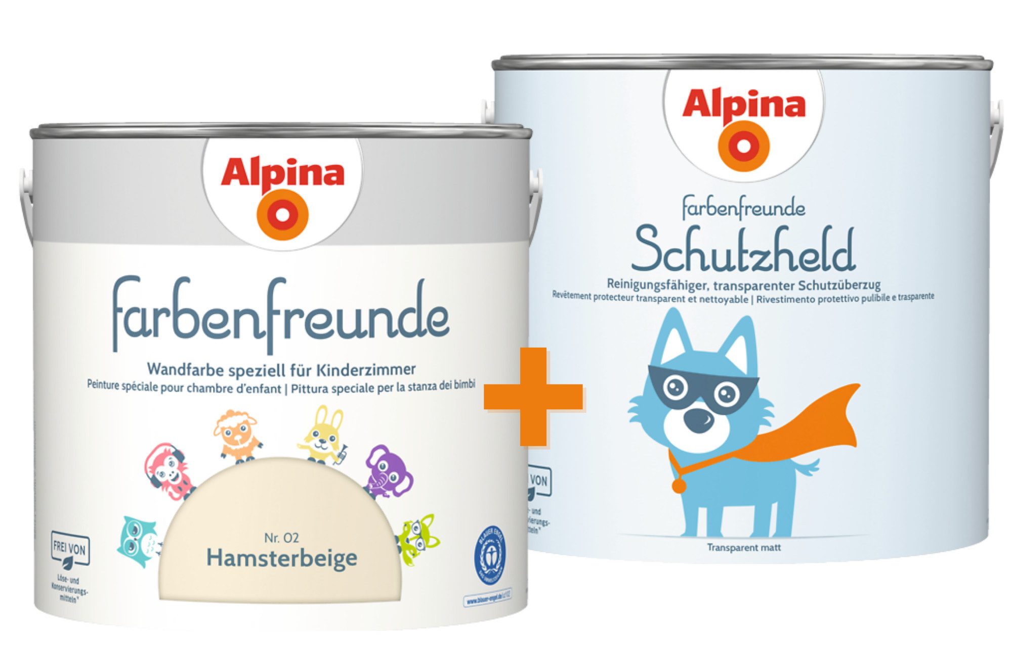 Alpina Wandfarbe - SET - Farbenfreunde + Schutzheld 2,5 Liter matt