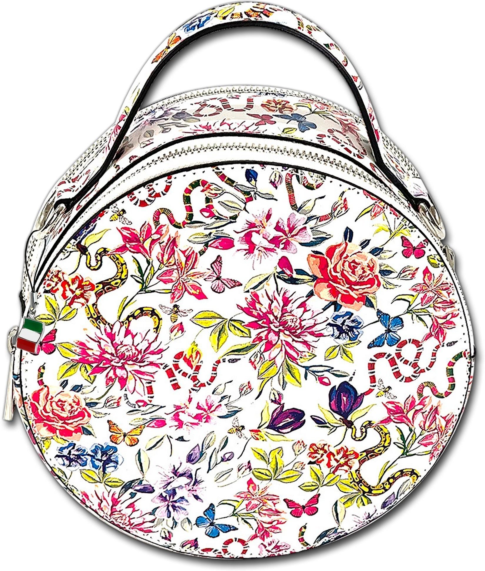 FLORENCE Abendtasche Florence Circle Bag Damen Handtasche run (Abendtasche, Abendtasche), Damen Tasche Echtleder mehrfarbig, weiß, Blumen, Fantasia