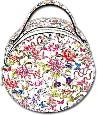 FLORENCE Abendtasche Florence Circle Bag Damen Handtasche run (Abendtasche, Abendtasche), Damen Tasche Echtleder mehrfarbig, weiß, Blumen, Fantasia