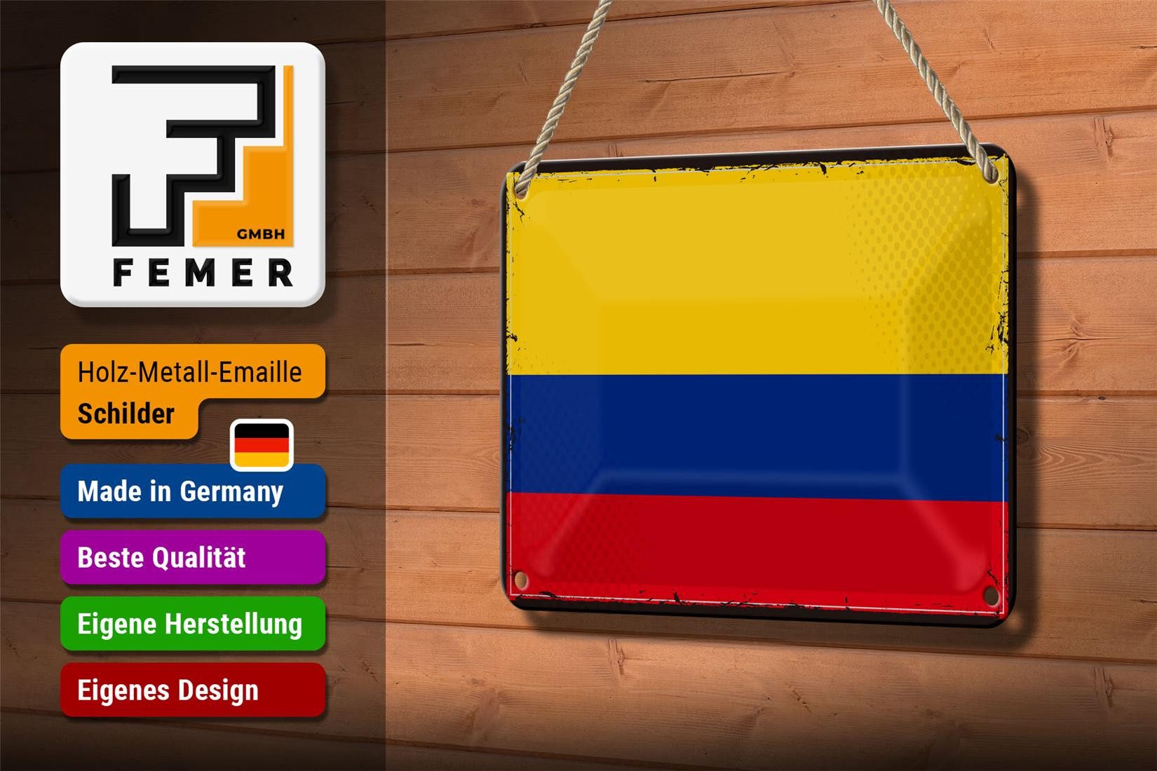 Femer GmbH Metallschild Flagge Kolumbiens 18x12cm Retro Flag Colombia, (1 St), gewölbte Oberfläche, abgerundete Ecken, umgeschlagene Kanten