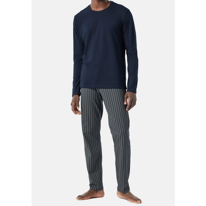Schiesser Pyjama Fashion Nightwear Organic Cotton (Set 2 tlg) Schlafanzug Langarm - Baumwolle - Langarmshirt mit Rundhals
