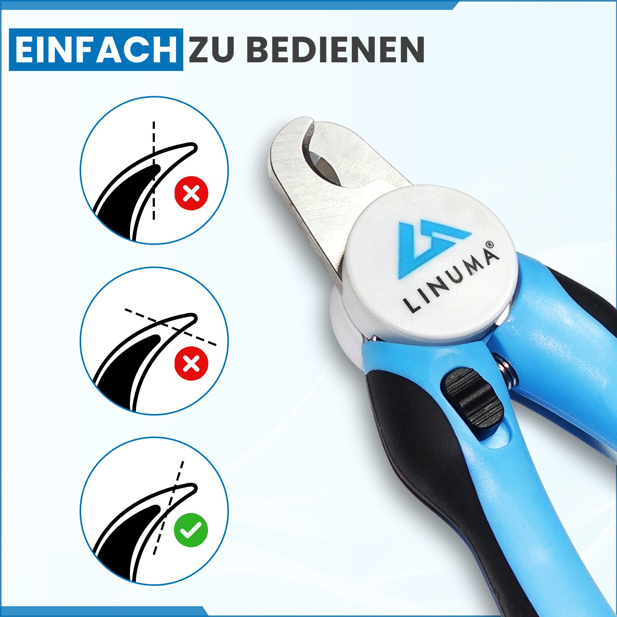 LINUMA Krallenschneider Krallenschere für Hunde, Katzen & Kleintiere mit Sicherheitsstopp