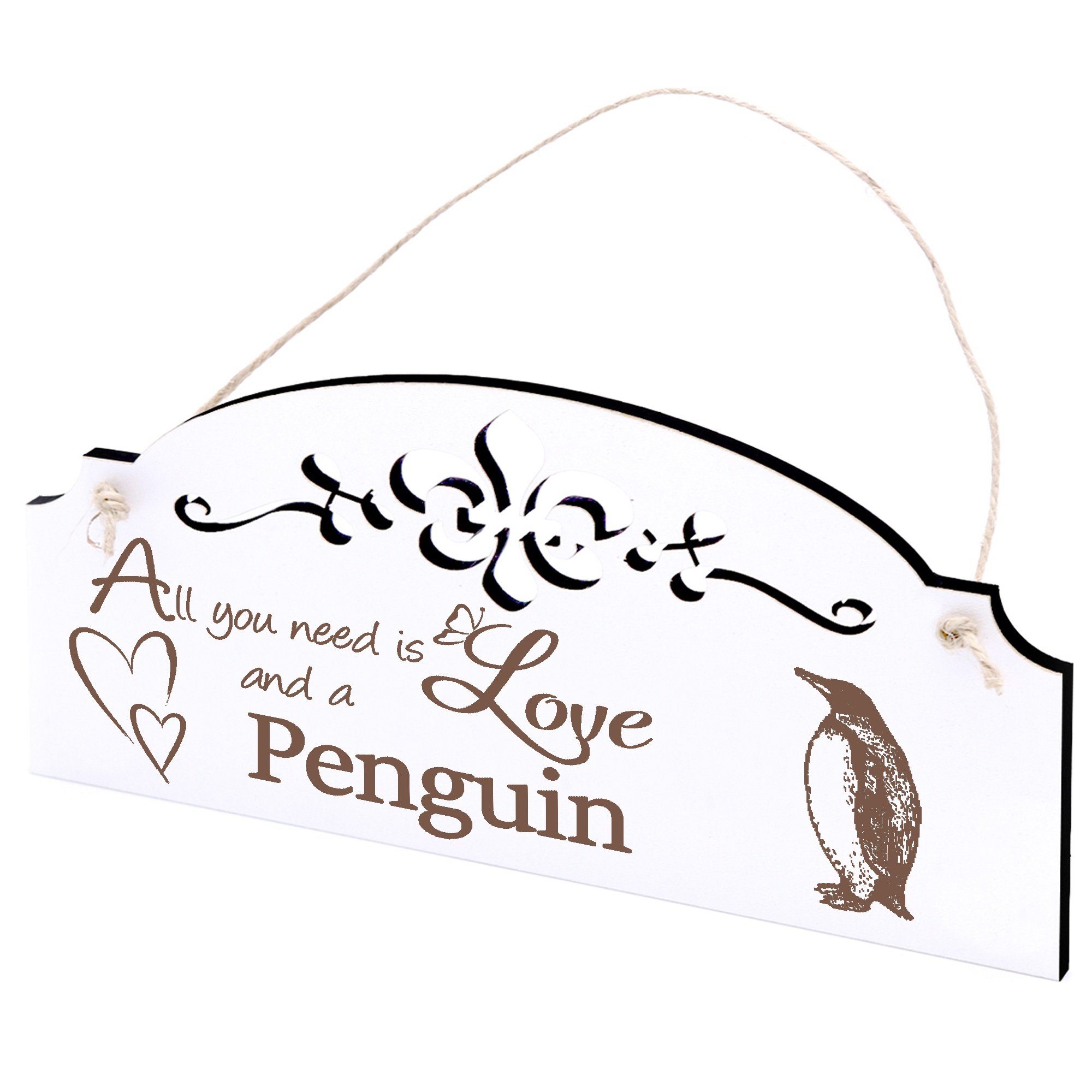 Deko Dekolando Königspinguin Love All is Pinguin need 20x10cm Hängedekoration you