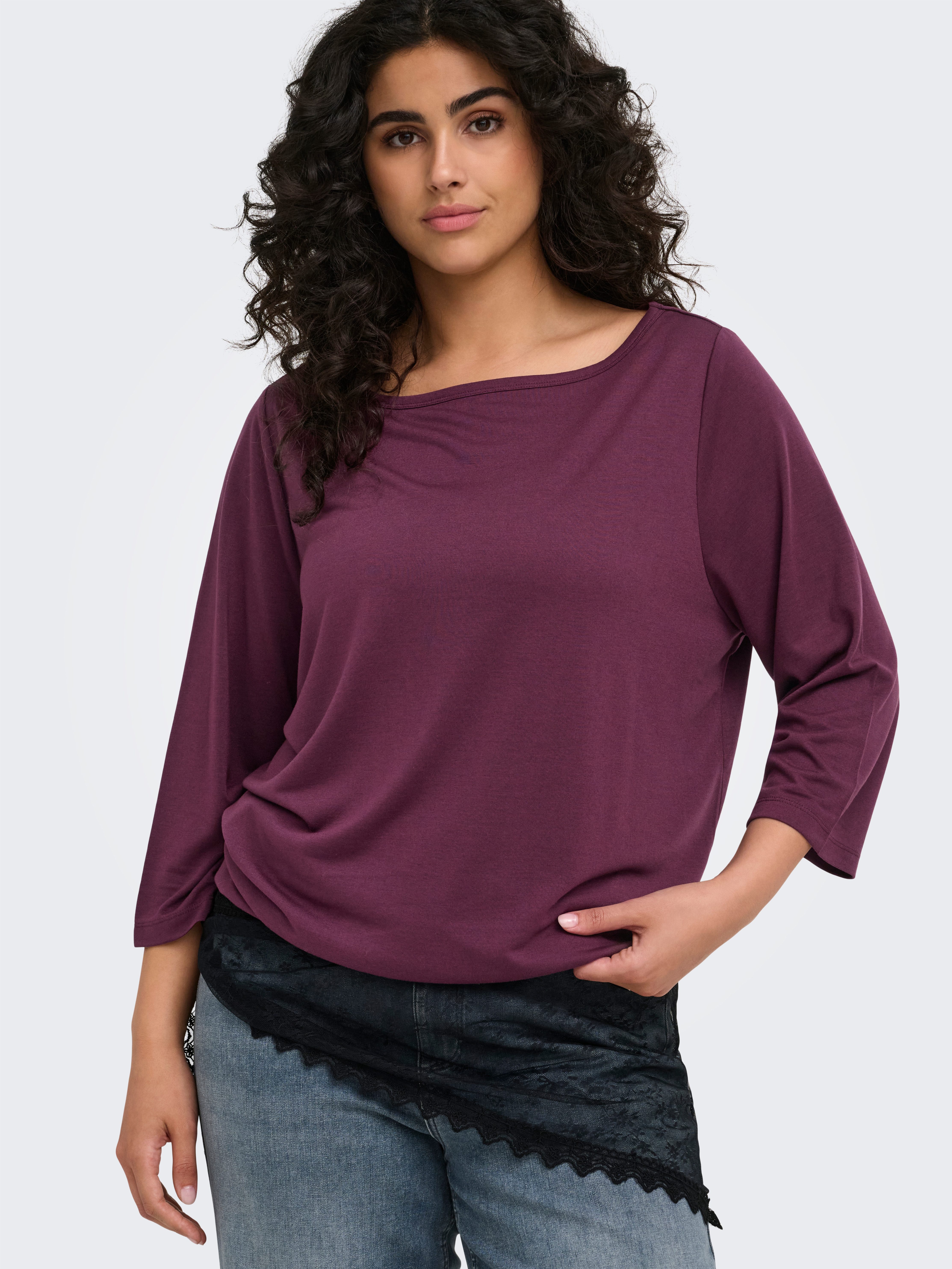 ONLY CARMAKOMA 3/4-Arm-Shirt CARCARLINNE 3/4 BOATNECK TOP JRS Materialmix, normal geschnitten