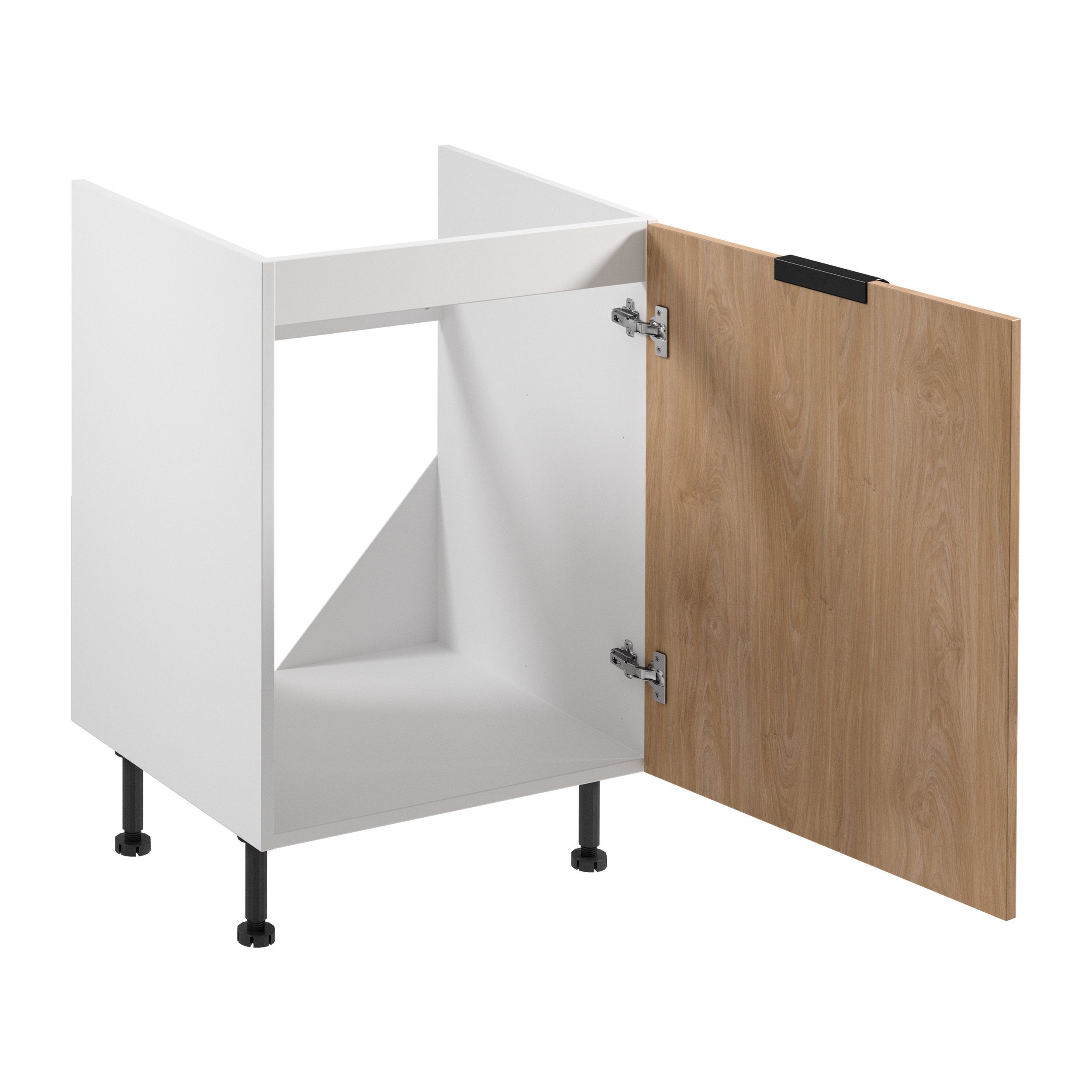 ROYAL24_MARKT Spülenunterschrank - Ideal für eine aufgeräumte Küchenumgebung (Küche Spülenunterschrank, 1-St., Premium -Sorento Weiß Sonoma Eiche - D60Z P/L) Top – Zeitlos – Exklusiv.