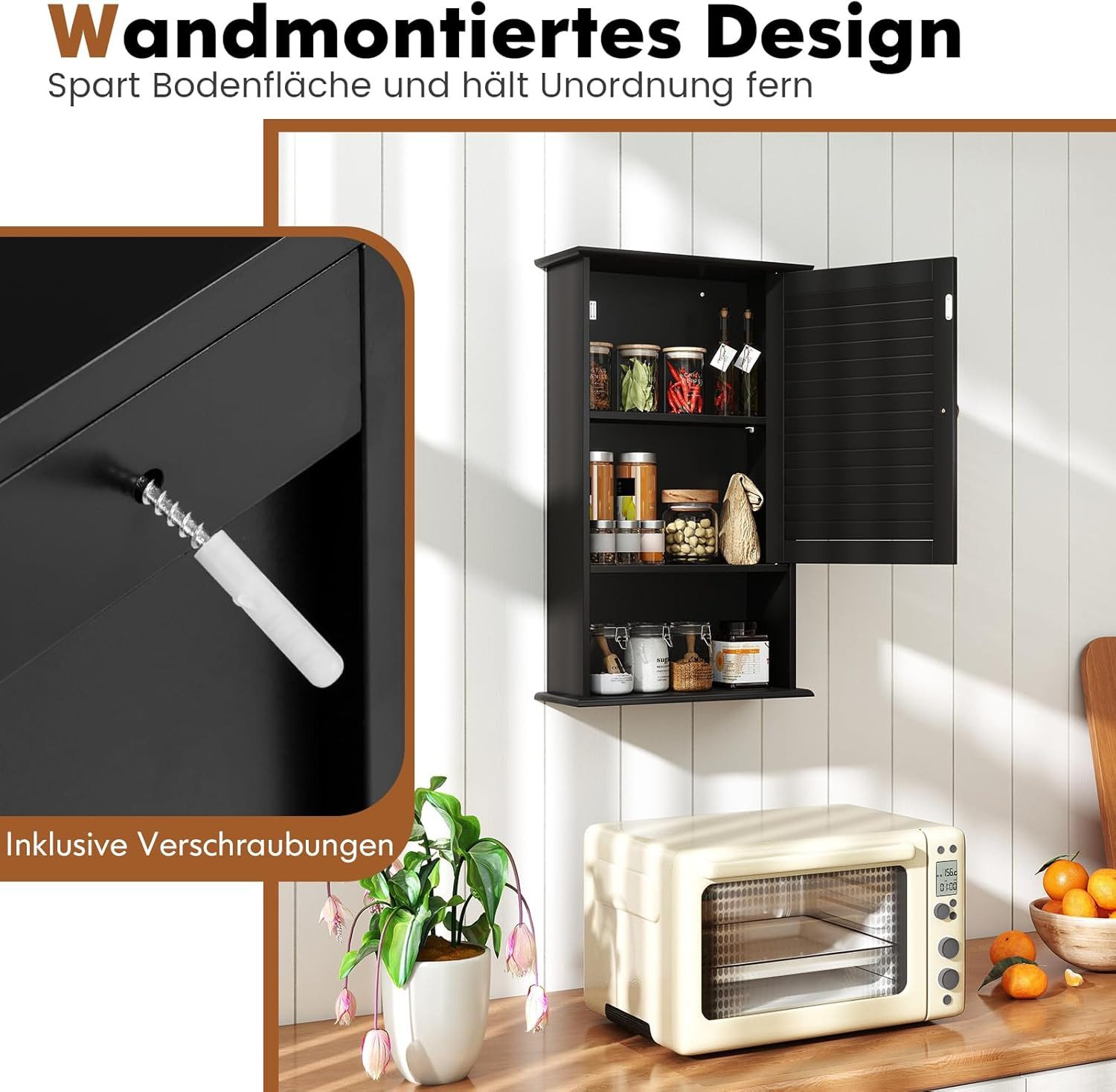 KOMFOTTEU Hängeschrank Badezimmerschrank mit verstellbarem Fächer & Ablage, 42 x 17 x 70 cm – Bild 5 von 5