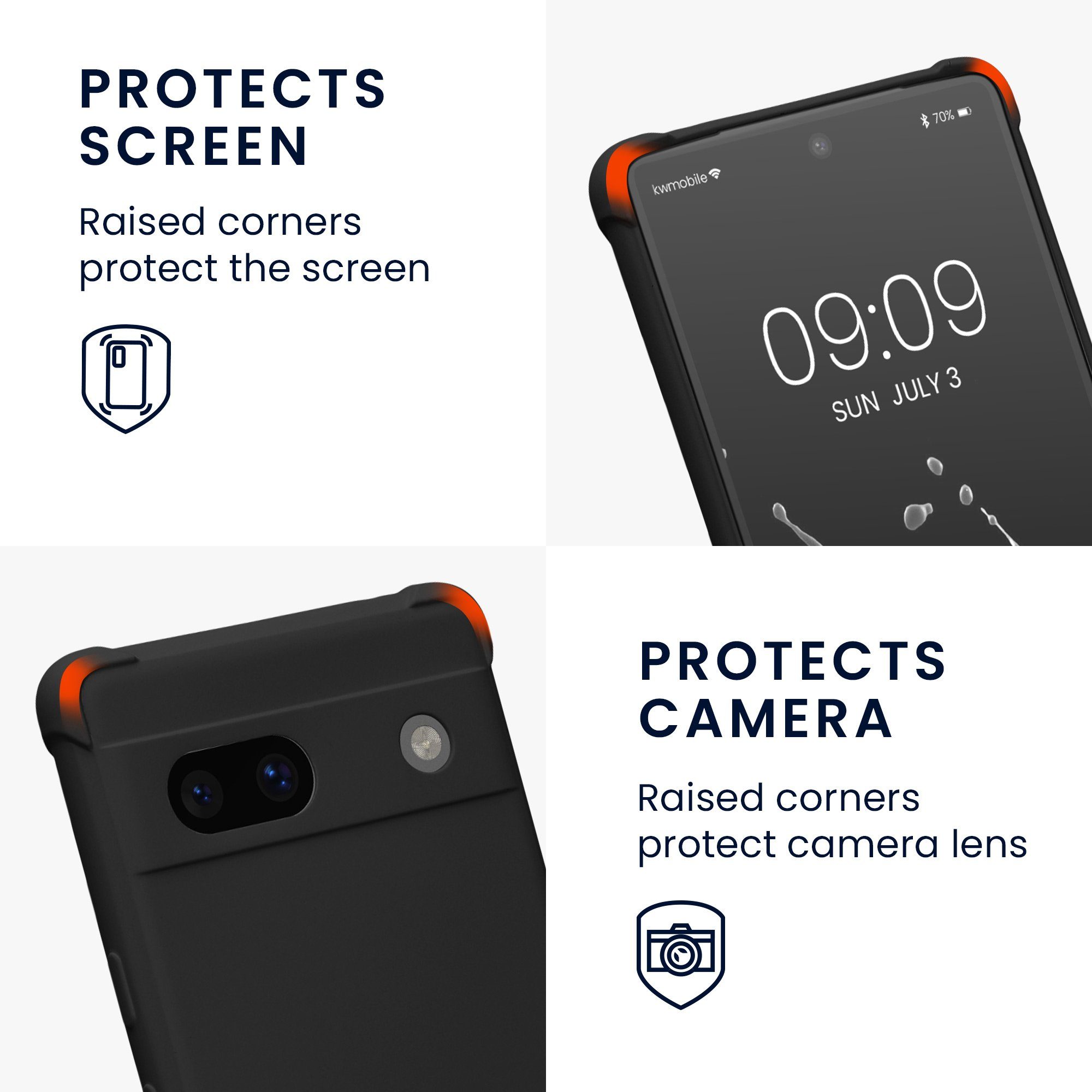 kwmobile Etui Hülle für Google Pixel 7a, mit Metall Kette zum Umhängen - Silikon Handy Cover Case Schutzhülle