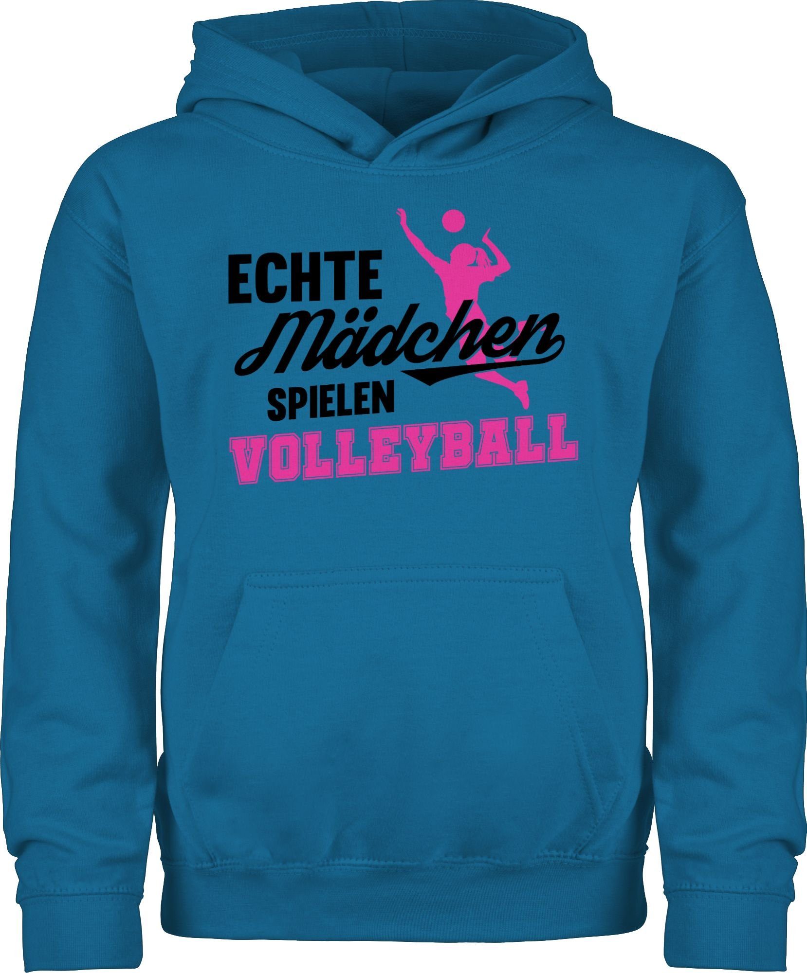 Shirtracer Hoodie Echte Mädchen spielen Volleyball schwarz / fuchsia Kinder Sport Kleidung 3 Himmelblau