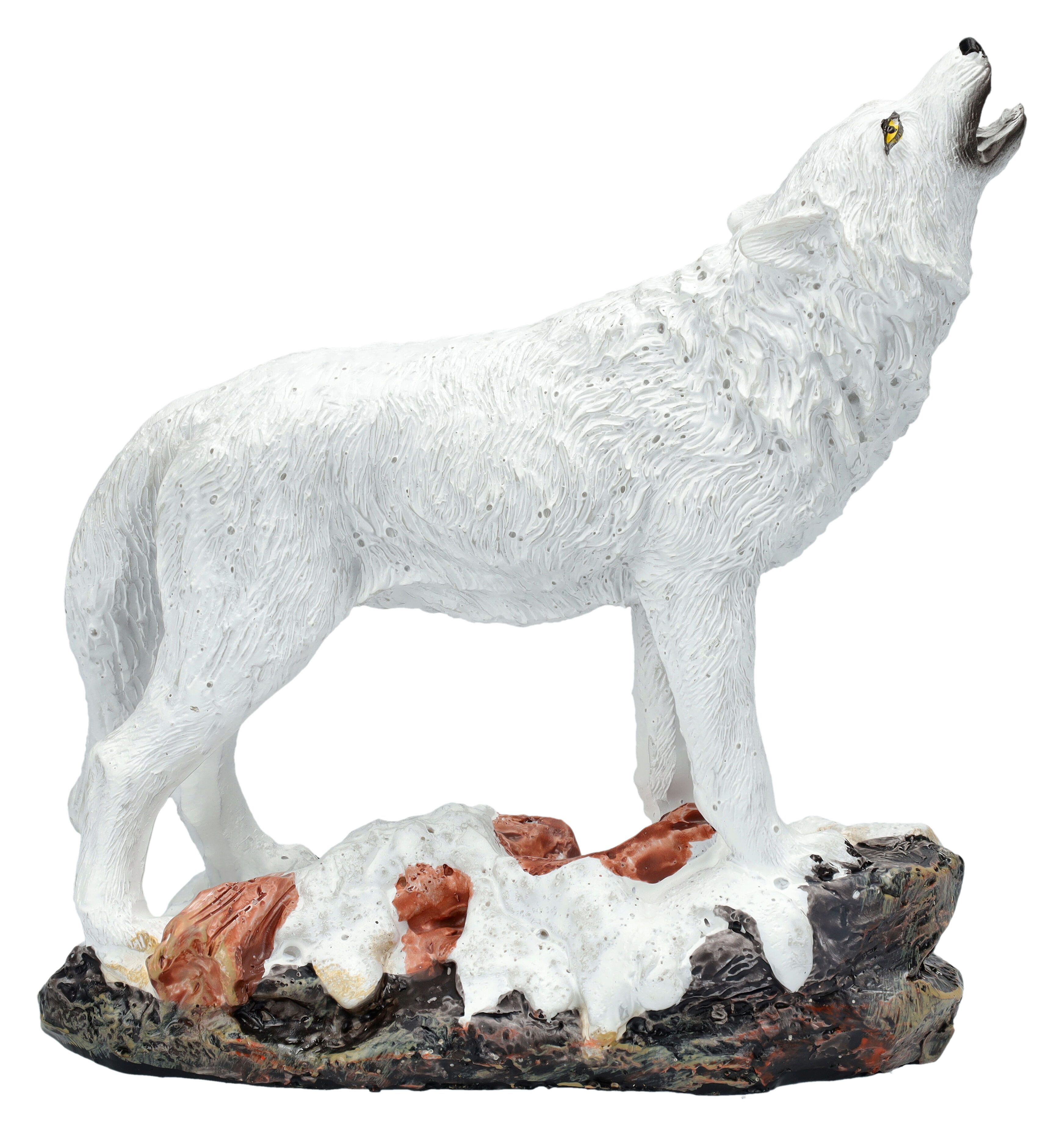 Figuren Shop GmbH Tierfigur Wolf Statue – Weißer Wolf heulend Dekofigur Naturmotiv 11.5 cm Deko