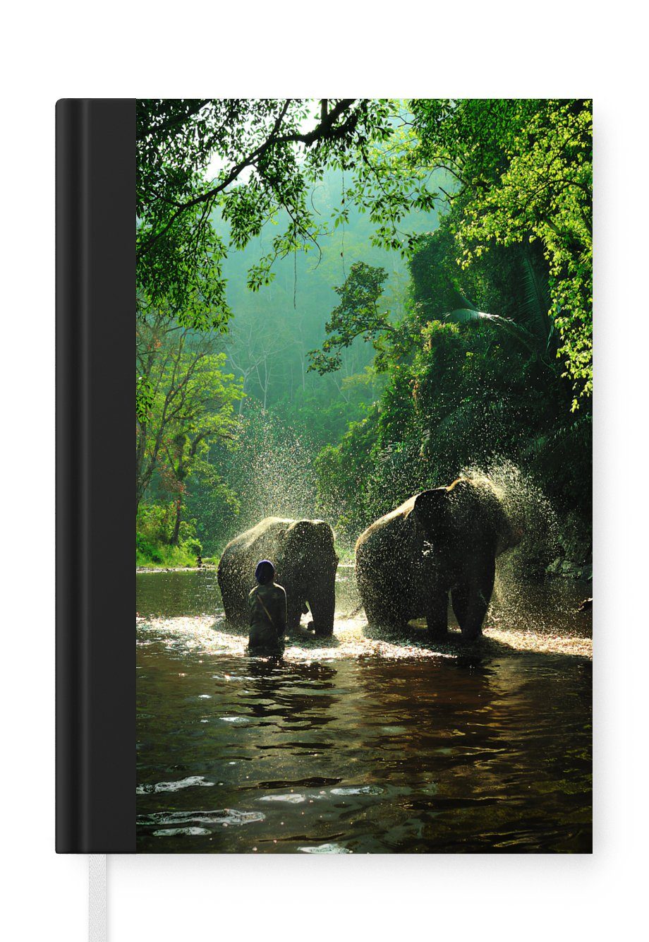 MuchoWow Notizbuch Elefant - Wasser - Bäume - Grün - Tiere, Journal, Merkzettel, Tagebuch, Notizheft, A5, 98 Seiten, Haushaltsbuch