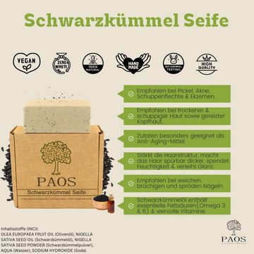PAOS Feste Duschseife Schwarzkümmelöl Seife, Empfohlen bei Schuppenflechte, Neurodermitis, Ekzeme, Falten