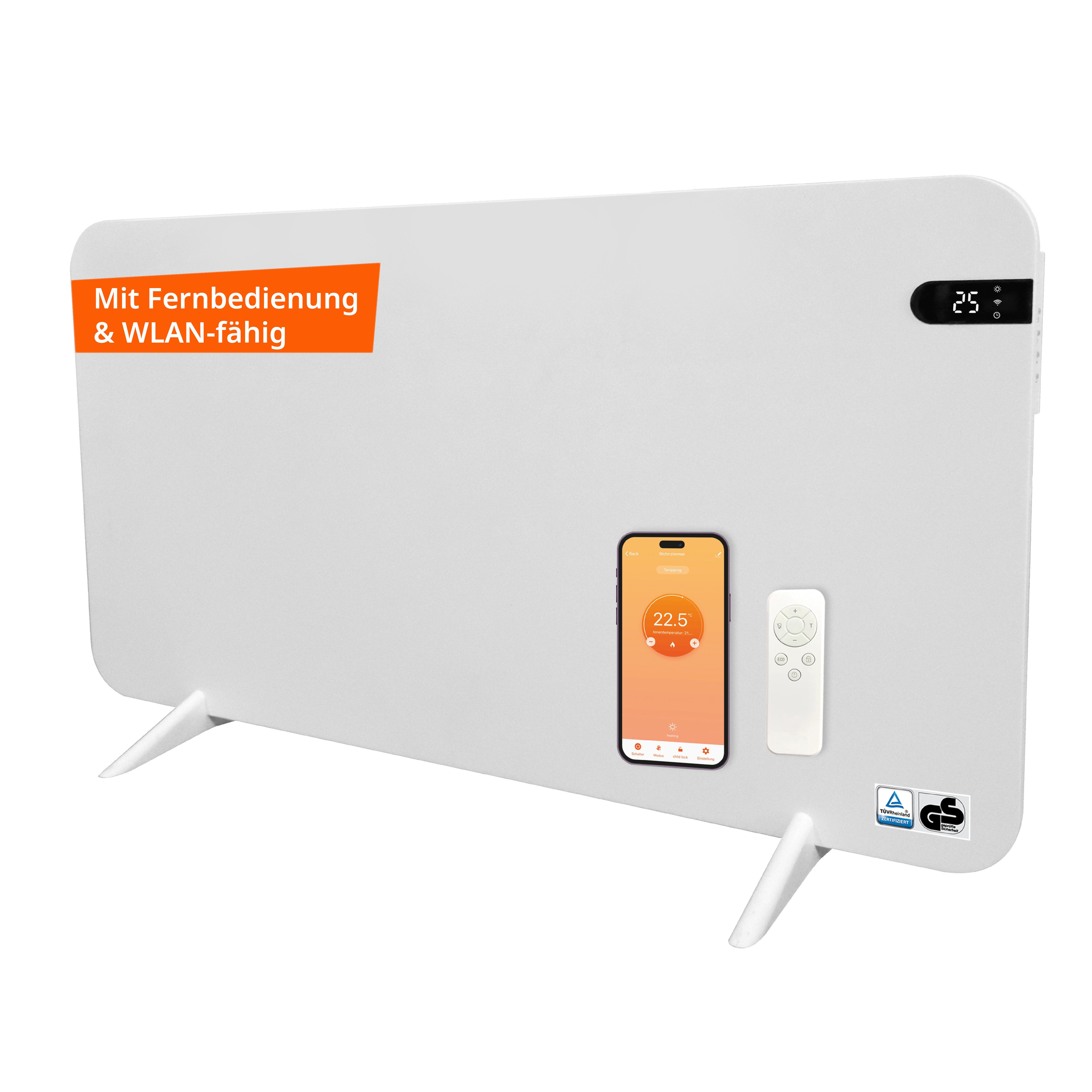 Könighaus Infrarotheizung Smart Dual-Infrarotheizung 450-800W als Standgerät und Wandmontage, Smart App fähig, inkl. Fernbedienung, WIFI und Handtuchhalter