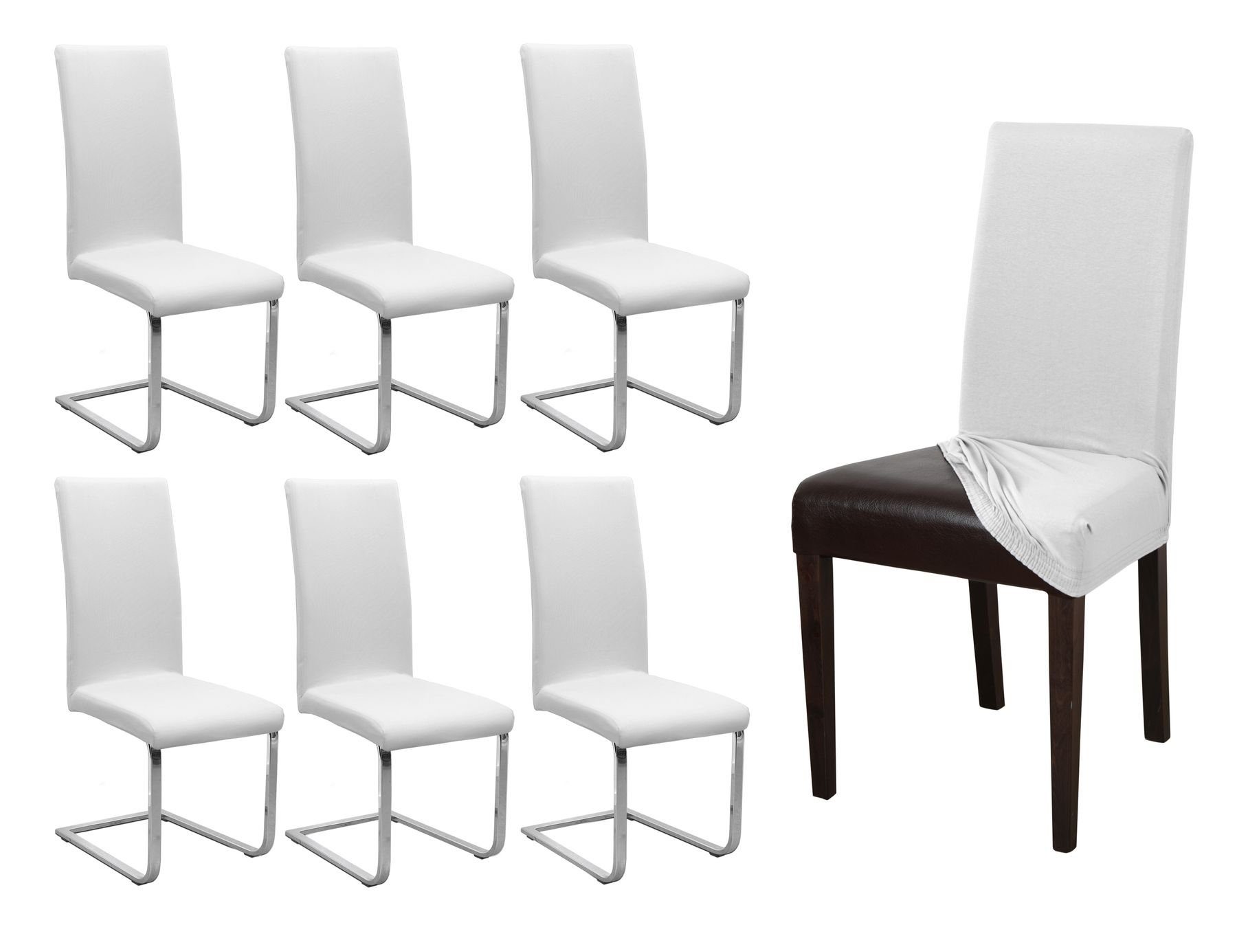 Beautex Stuhlhusse Stuhlhusse Jersey, 6er Set elastische Stretch Husse Baumwolle Elastic