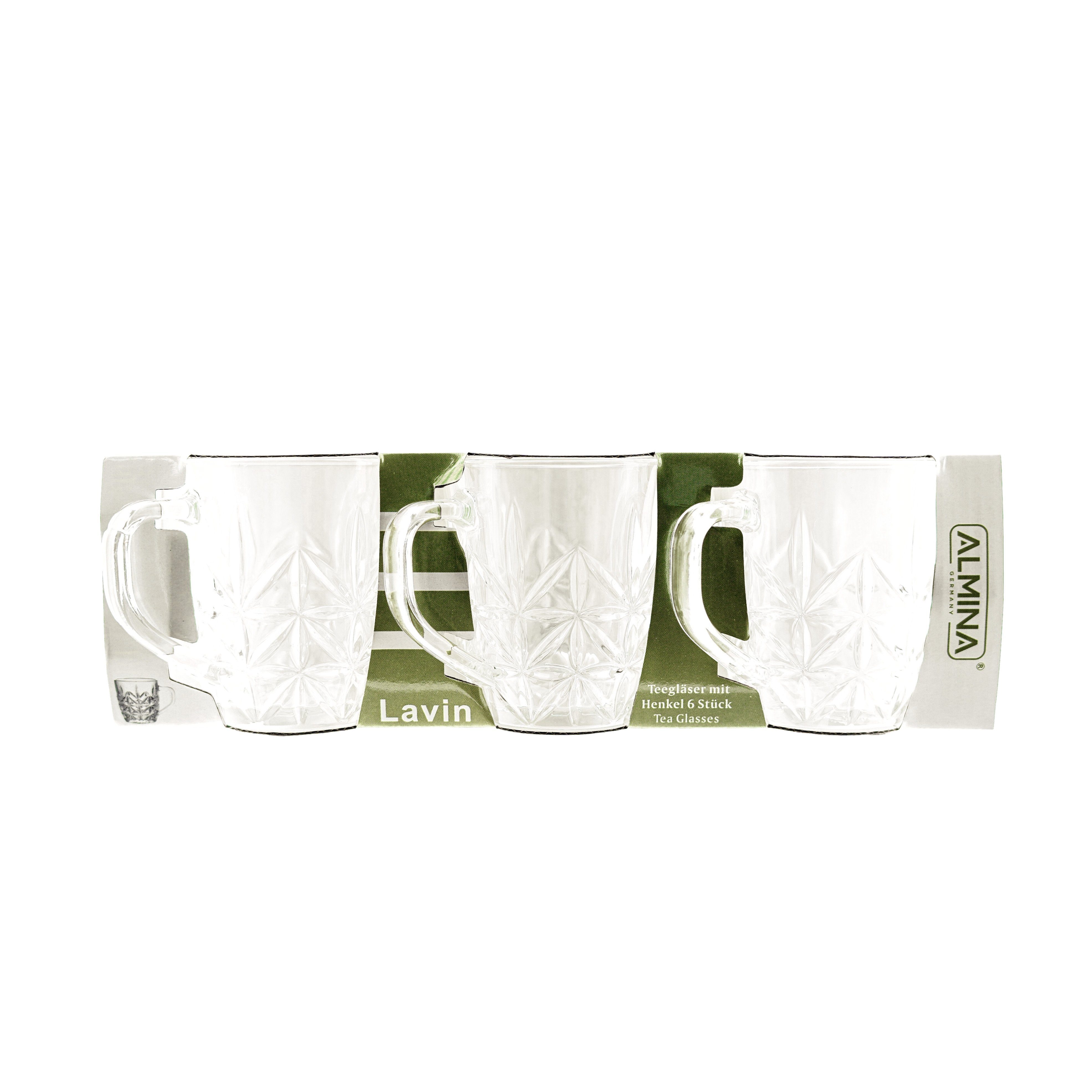 Almina Teeglas 6er-Gläser Set mit Henkel Teeglas Kaffeeglas Transparent mit Design, 6-tlg. – Bild 4 von 4