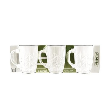 Almina Teeglas 6er-Gläser Set mit Henkel Teeglas Kaffeeglas Transparent mit Design