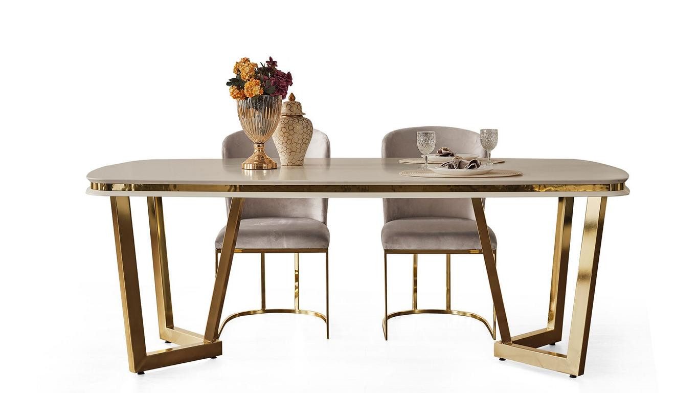 Esszimmer-Set Beiges Küchenmöbel Set aus Holz und Edelstahl mit komfortablen Stühlen