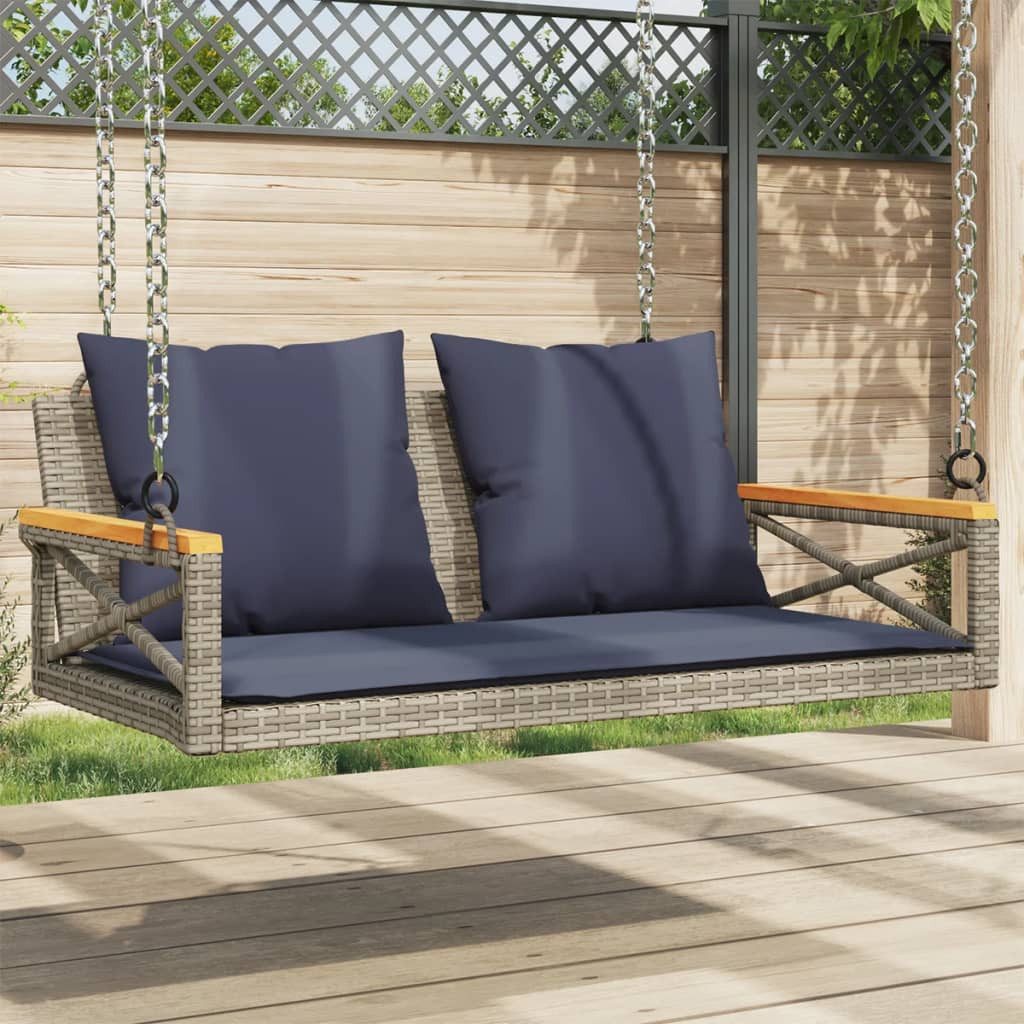 vidaXL Gartenbank Hängebank mit Kissen Grau 109x62x40 cm Poly Rattan (1-St)