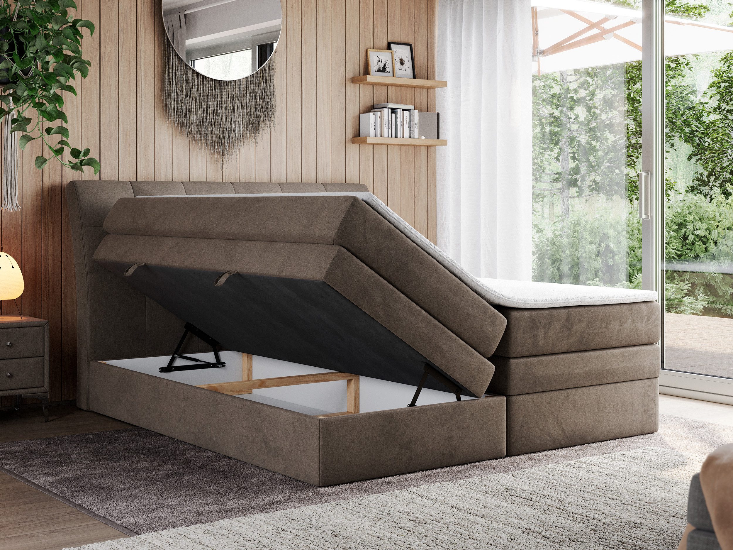 MKS MÖBEL Boxspringbett GOLD 10 KING (Set, zwei Bonell-Matratzen, zwei Multipocket-Matratzen, Topper T25/Visco), Polsterbett mit Bettkasten und fünf Matratzen - Stauraumbett