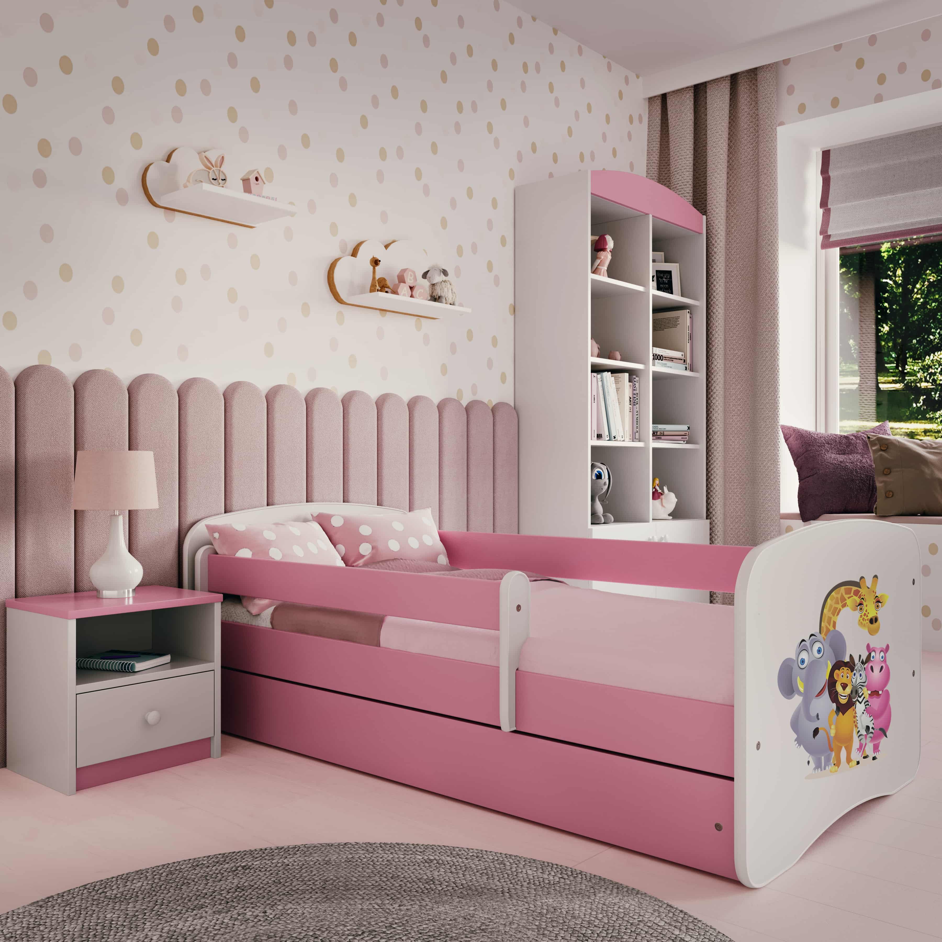Raumhirsch Furniture Kinderbett 70x140, 80x160, 80x180 cm - Komplettset mit Schublade (Bett für Mädchen, Einzelbett für Kinder von 2-12 Jahren, Rausfallschutz und Lattenrost), verschiedene Farben & Designs