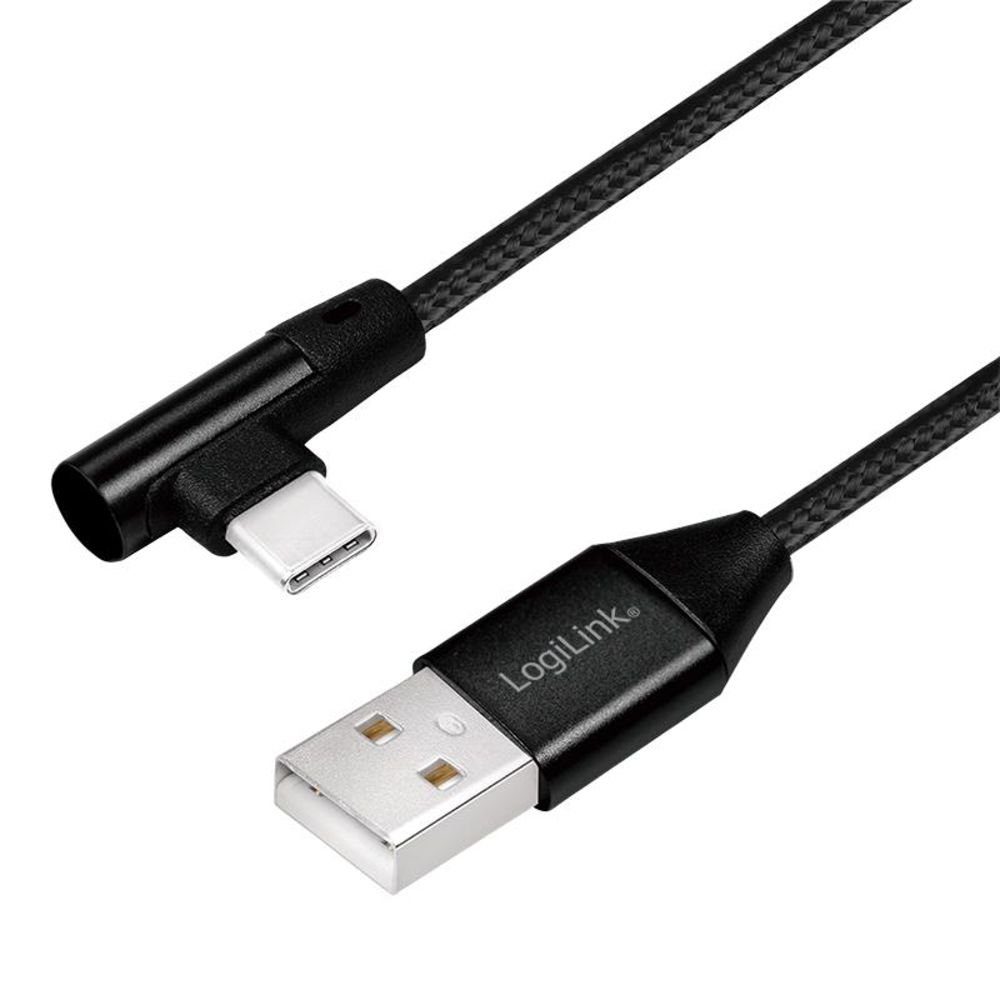 LogiLink USB 2.0 Anschlusskabel USB-Kabel, (100 cm), USB Typ A zu USB Typ C 90°, abgewinkelt, schwarz
