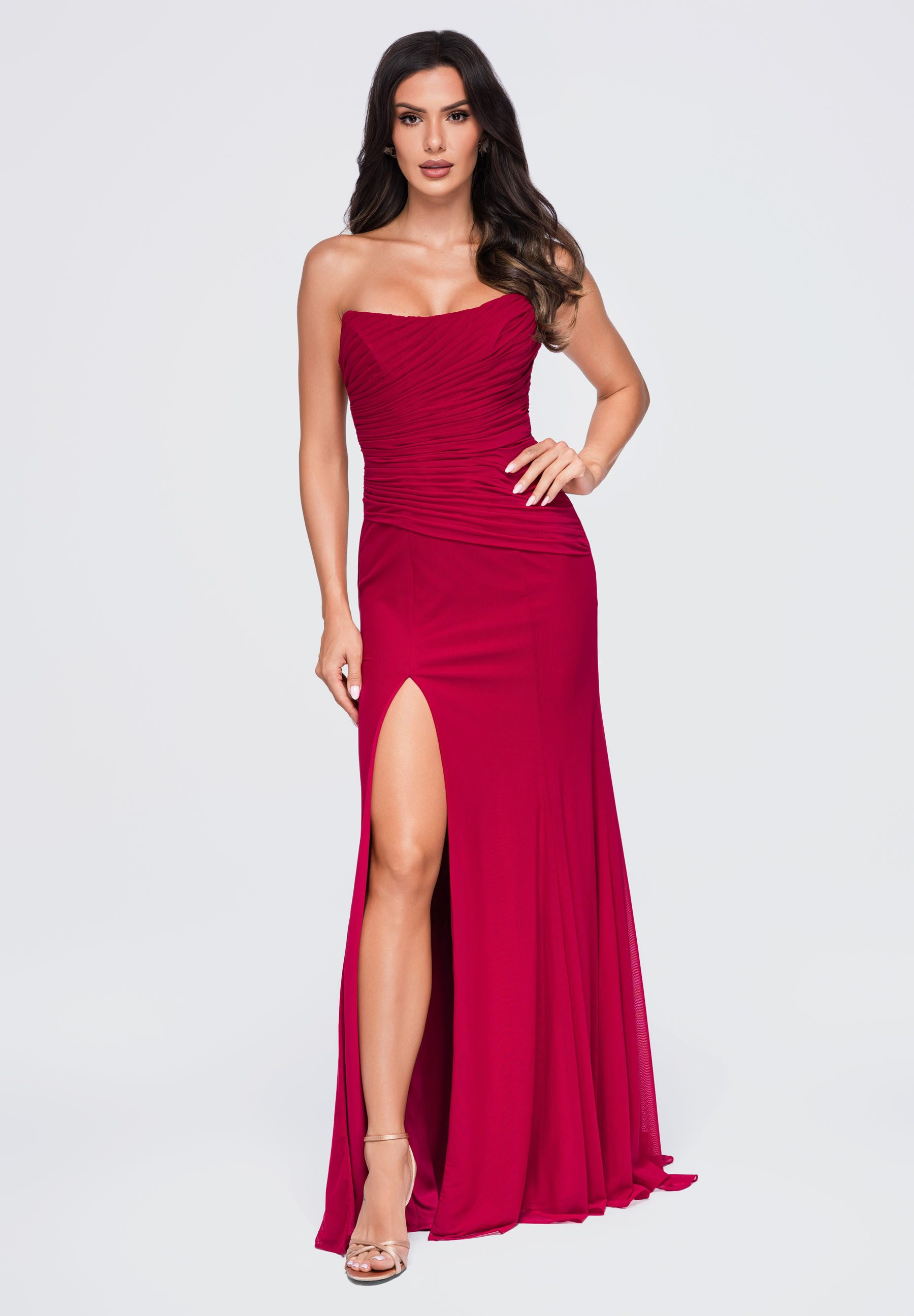 OMBRE Abendkleid Damen Abendkleid Slim Fit Elegant Bordeaux S (kein Set, 1-tlg) in Unifarbe