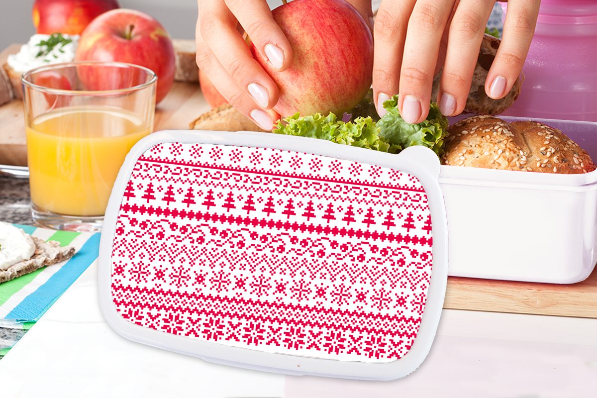 MuchoWow Lunchbox Weihnachten - Muster weiß - Brotbox Brotdose, Jungs Kinder und Erwachsene, (2-tlg), Baum, für Mädchen für Kunststoff, und