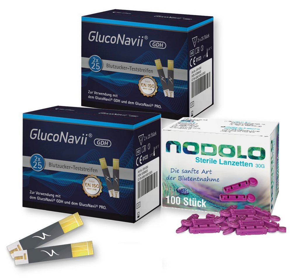 SD GLUCO NAVII Blutzucker-Teststreifen Pro, 100 Teststreifen und 100 Nodolo Lanzetten, 1-tlg.
