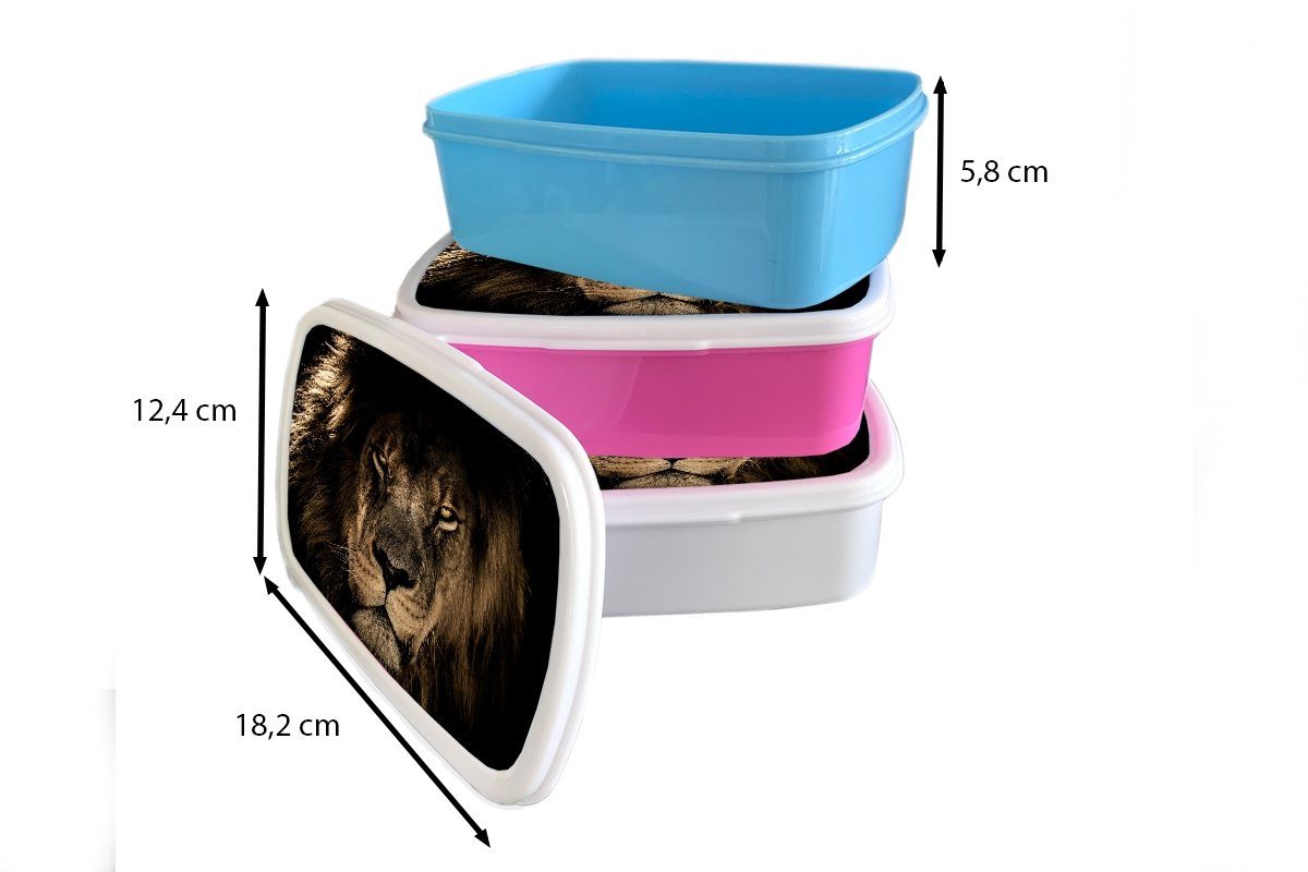 MuchoWow Lunchbox Löwe - (2-tlg), Tiere Schwarz rosa Mädchen, Kunststoff, - - Brotdose für Brotbox Kunststoff Erwachsene, Kinder, Porträt, Snackbox