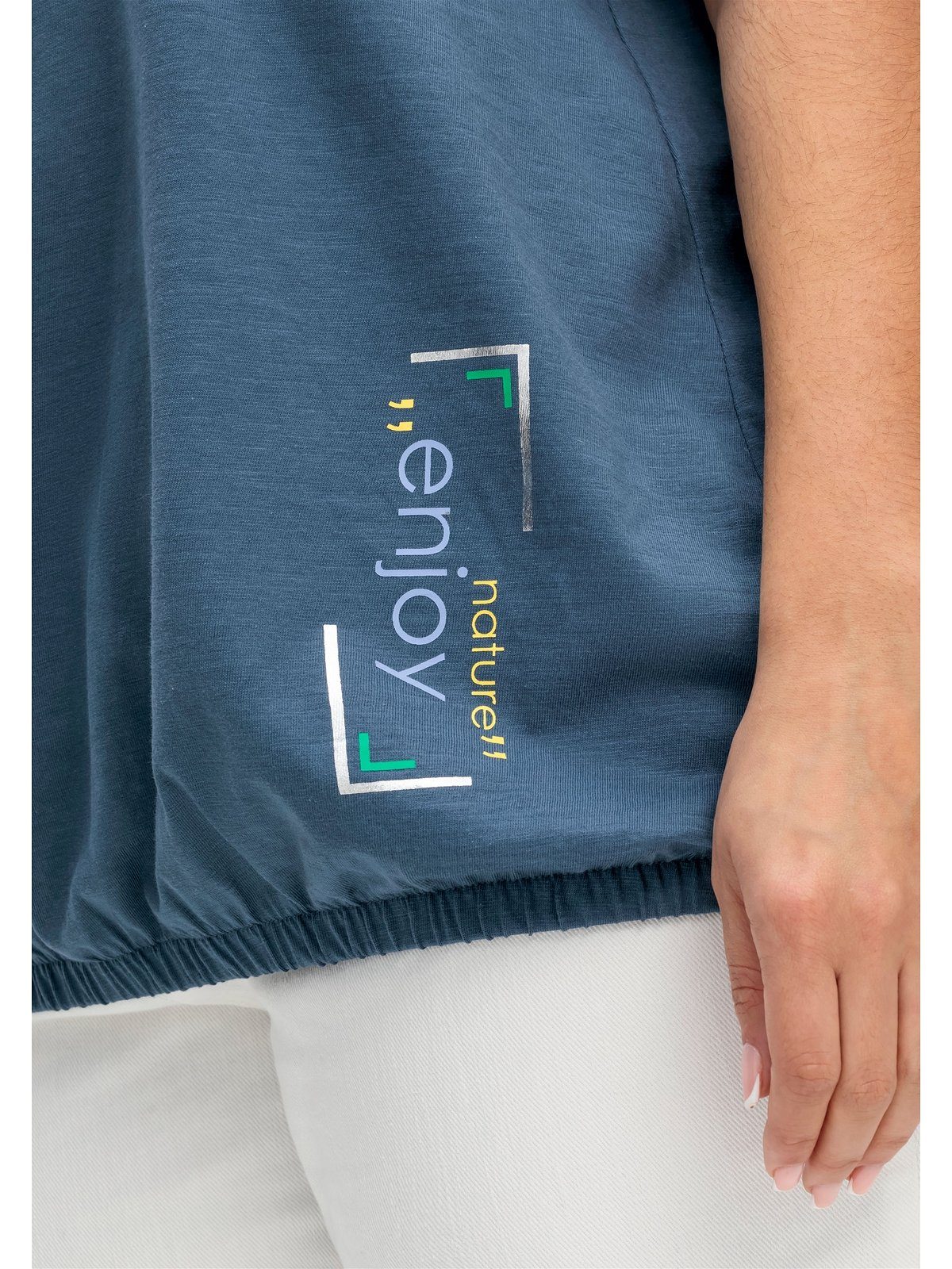 Sheego T-Shirt Große Gummizugbund indigo mit und gestreifter Rippblende Größen