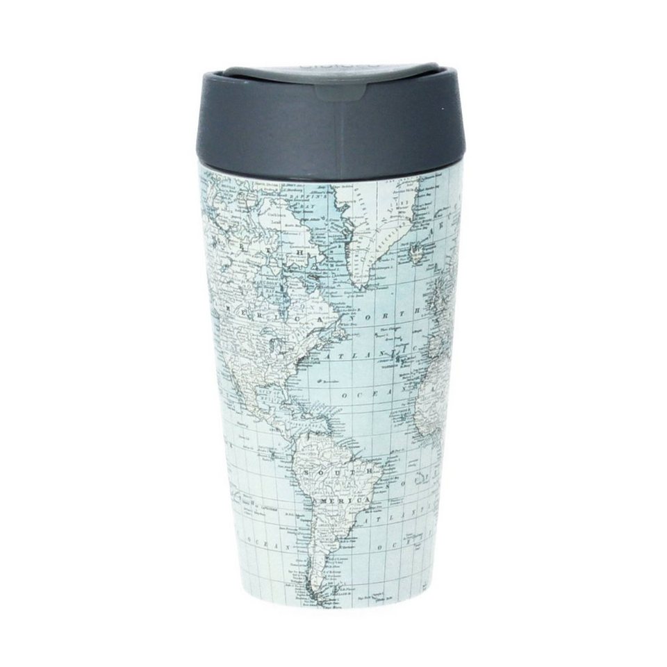 chic mic GmbH Becher Bioloco plant deluxe cup 420 ml antique map, PLA ( Kunststoff aus Pflanzenzucker)