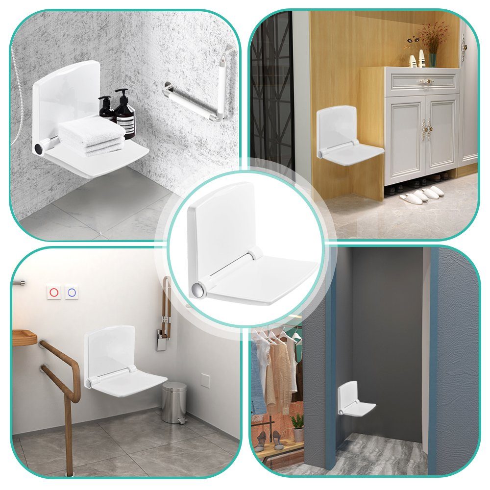 HEUFFE Duschklappsitz zur wandmontage, für Senioren & Kinder, 90° klappbar, rechteckig, weiß, belastbar bis 200,00 kg, modern, mit Rückenlehne und konkavem Sitzdesign, EUIPO-zertifiziert
