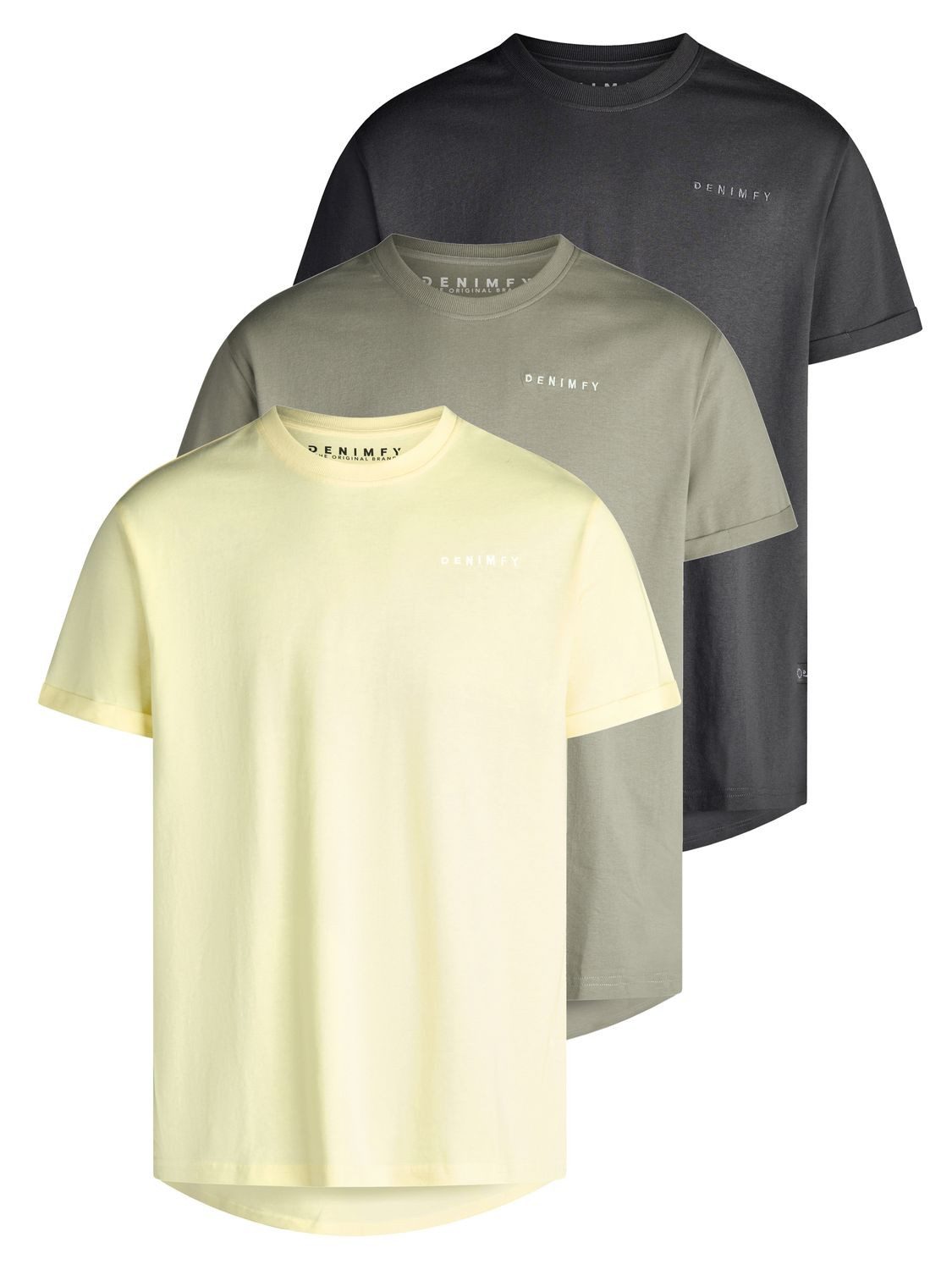 DENIMFY T-Shirt Herren Basic Shirt DFDiego 3er Set Regular Fit (Vorteilspack, 3-tlg) Kurzarm Tee Shirt mit Rundhalsausschnitt aus 100% Baumwolle